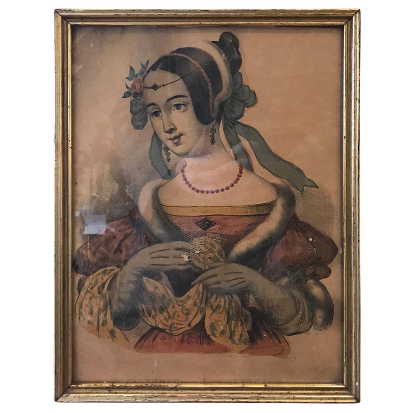 Early 19th Century Lithograph Portrait Named "Celennie Celenia" Mrs. Leo Morrow For Sale