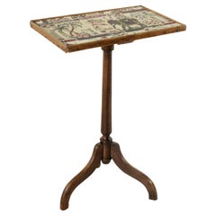 Antique Early 19th Century Louis Philippe Period Walnut Side Table with Tapestry Top