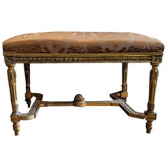 Early 19th Century Louis XV French Giltwood Upholstered Bench Early 19th Century Louis XV French Giltwood Upholstered Bench