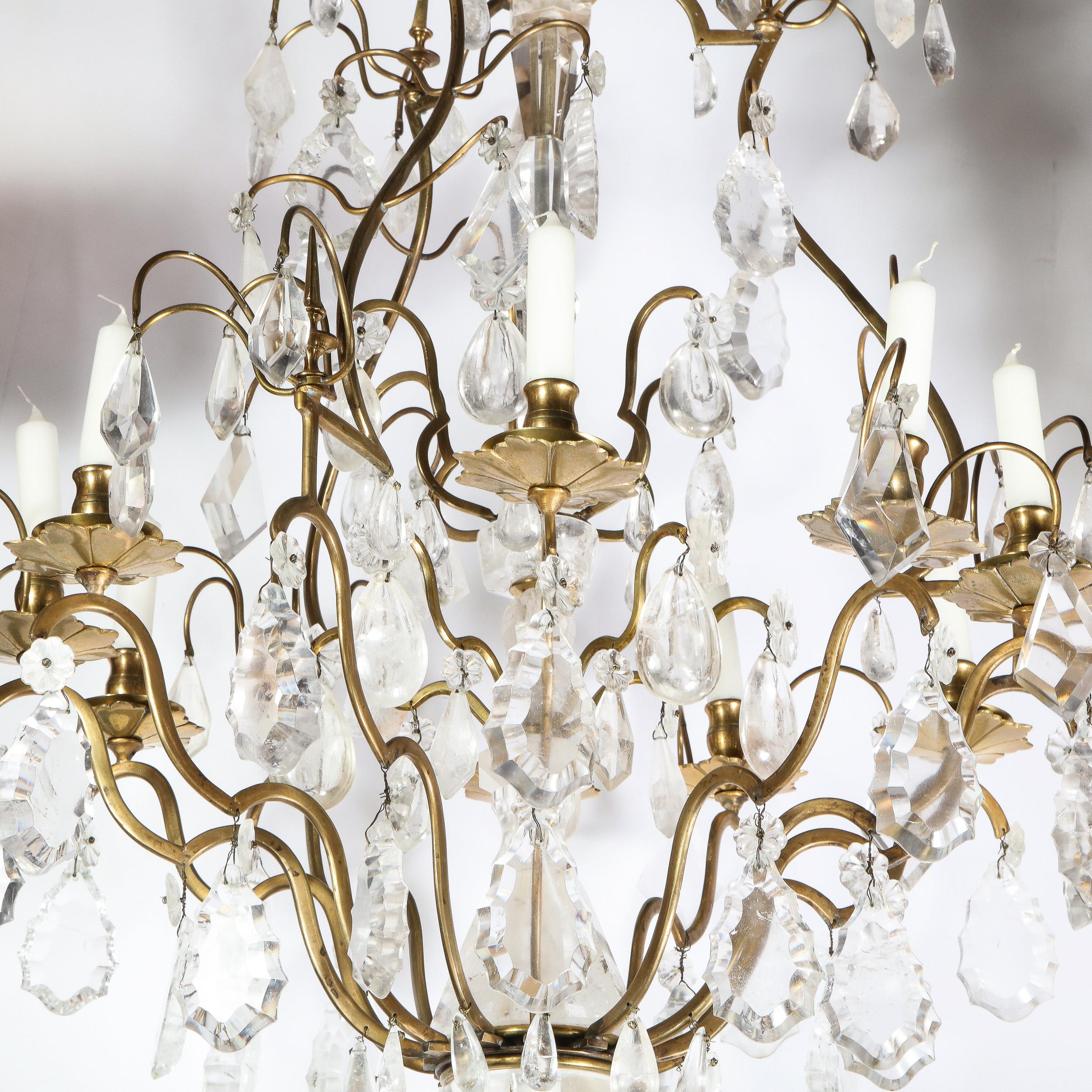 French Early 19th Century Louis XV Nine-Arm Rock Crystal & Bronze Sculptural Chandelier