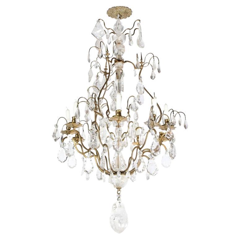 Early 19th Century Louis XV Nine-Arm Rock Crystal & Bronze Sculptural Chandelier For Sale