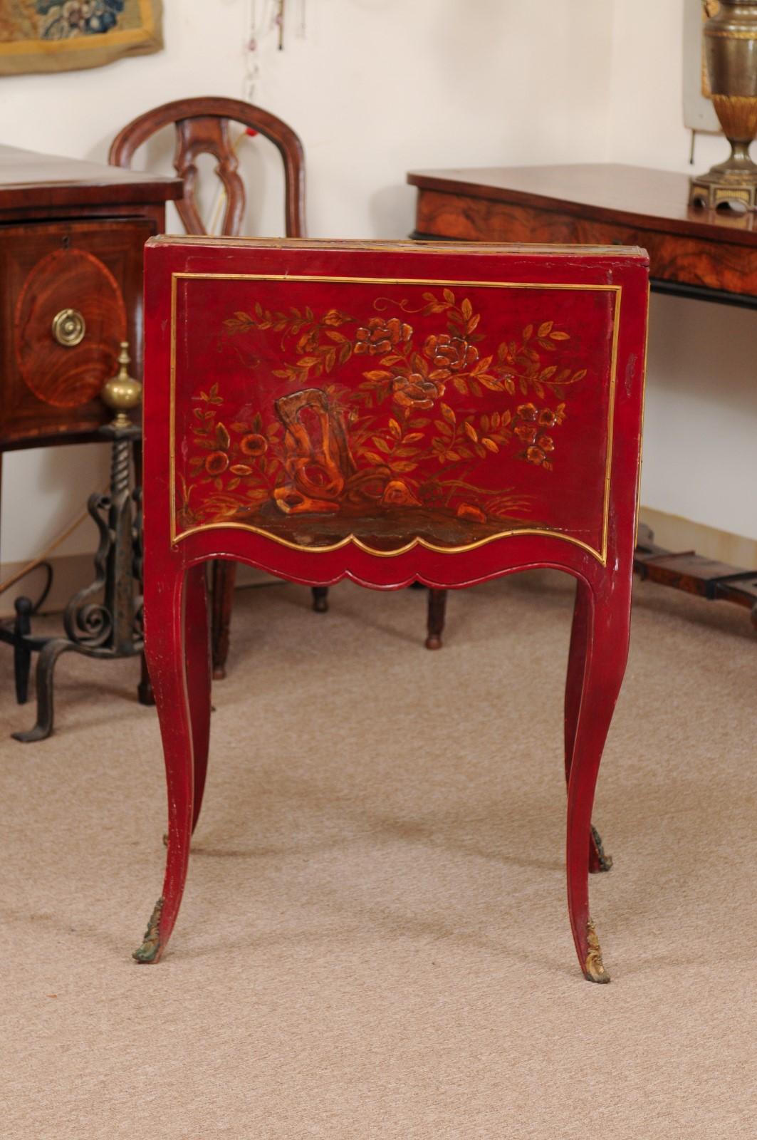 Early 19th Century Louis XV Style Red Lacquered Chinoiserie Slant Front Bureau 9
