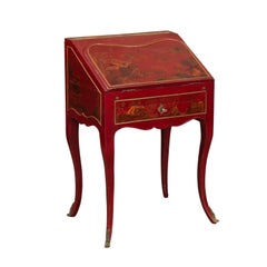 Early 19th Century Louis XV Style Red Lacquered Chinoiserie Slant Front Bureau