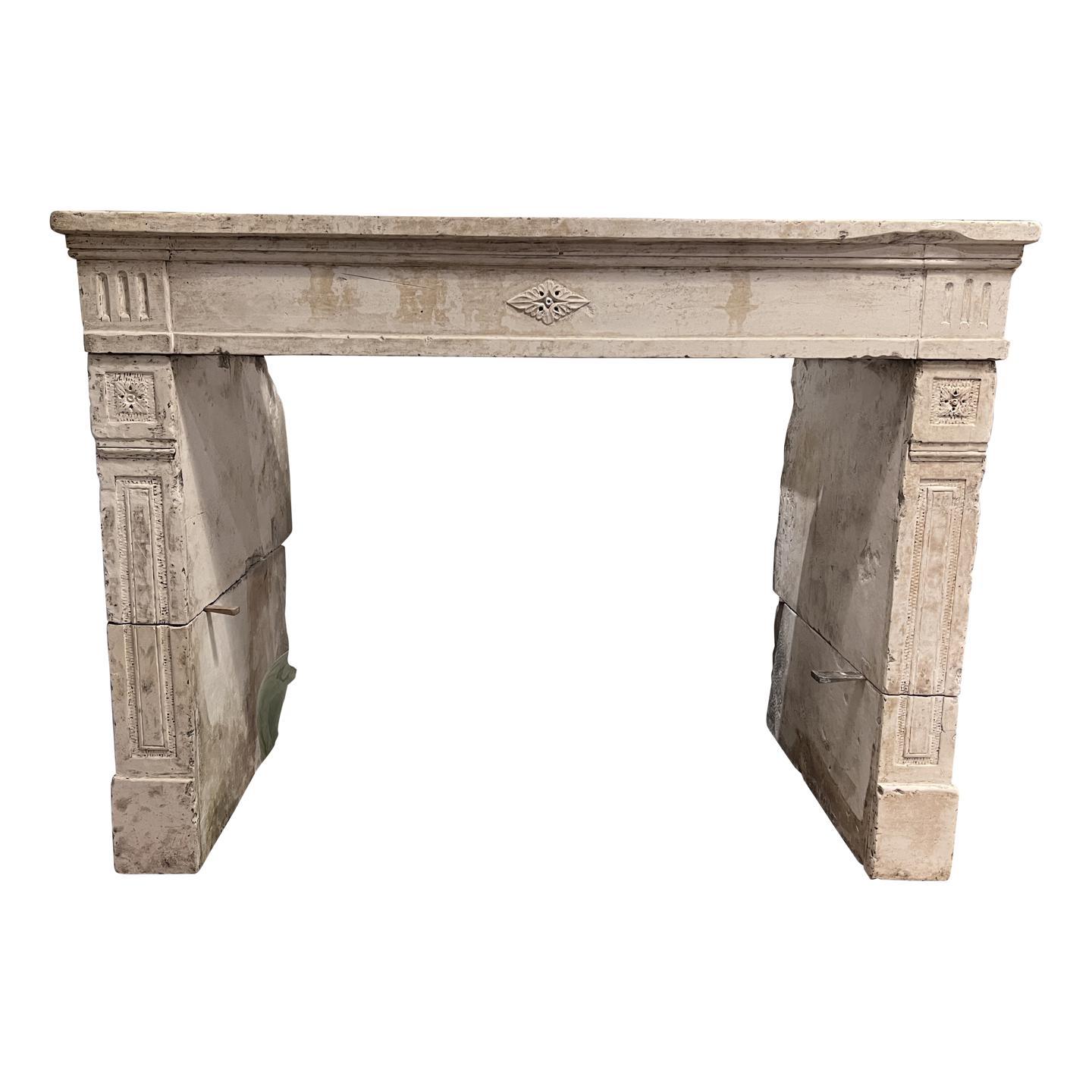 Early 19th Century Louis XVI Limestone Fireplace Mantel For Sale 2