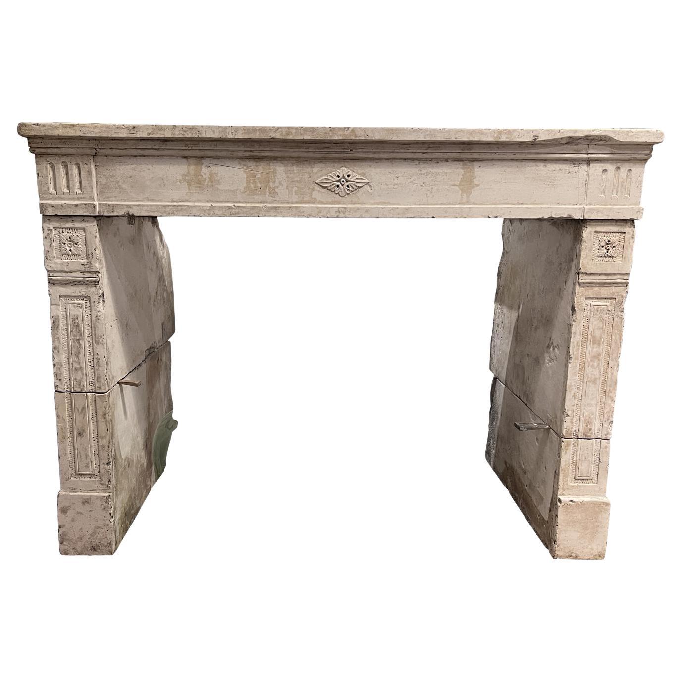 Early 19th Century Louis XVI Limestone Fireplace Mantel