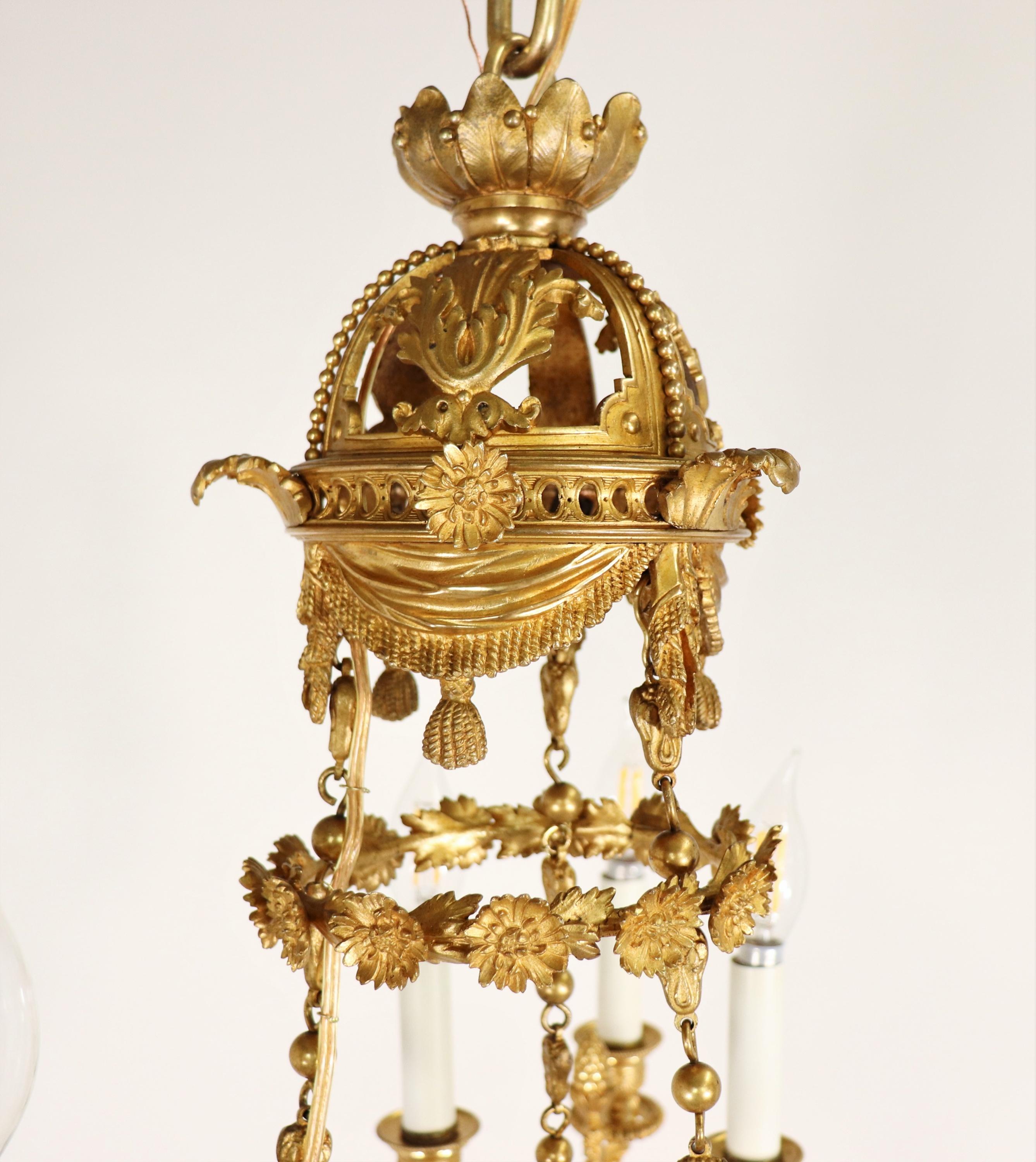 Hand-Crafted Early 19th Century Louis XVI Style Doré Bronze Cherub Putti Chandelier For Sale