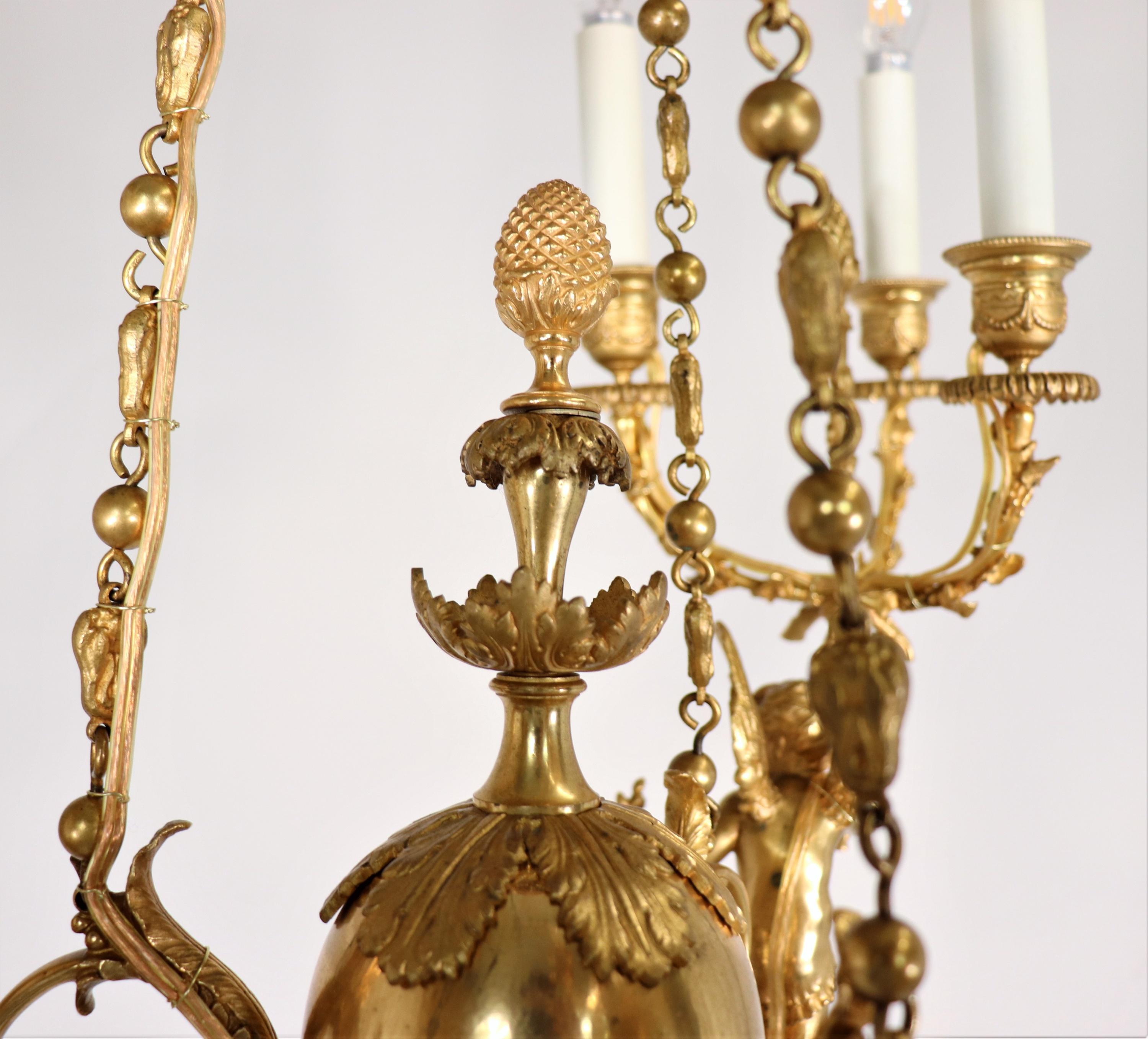 Early 19th Century Louis XVI Style Doré Bronze Cherub Putti Chandelier For Sale 1