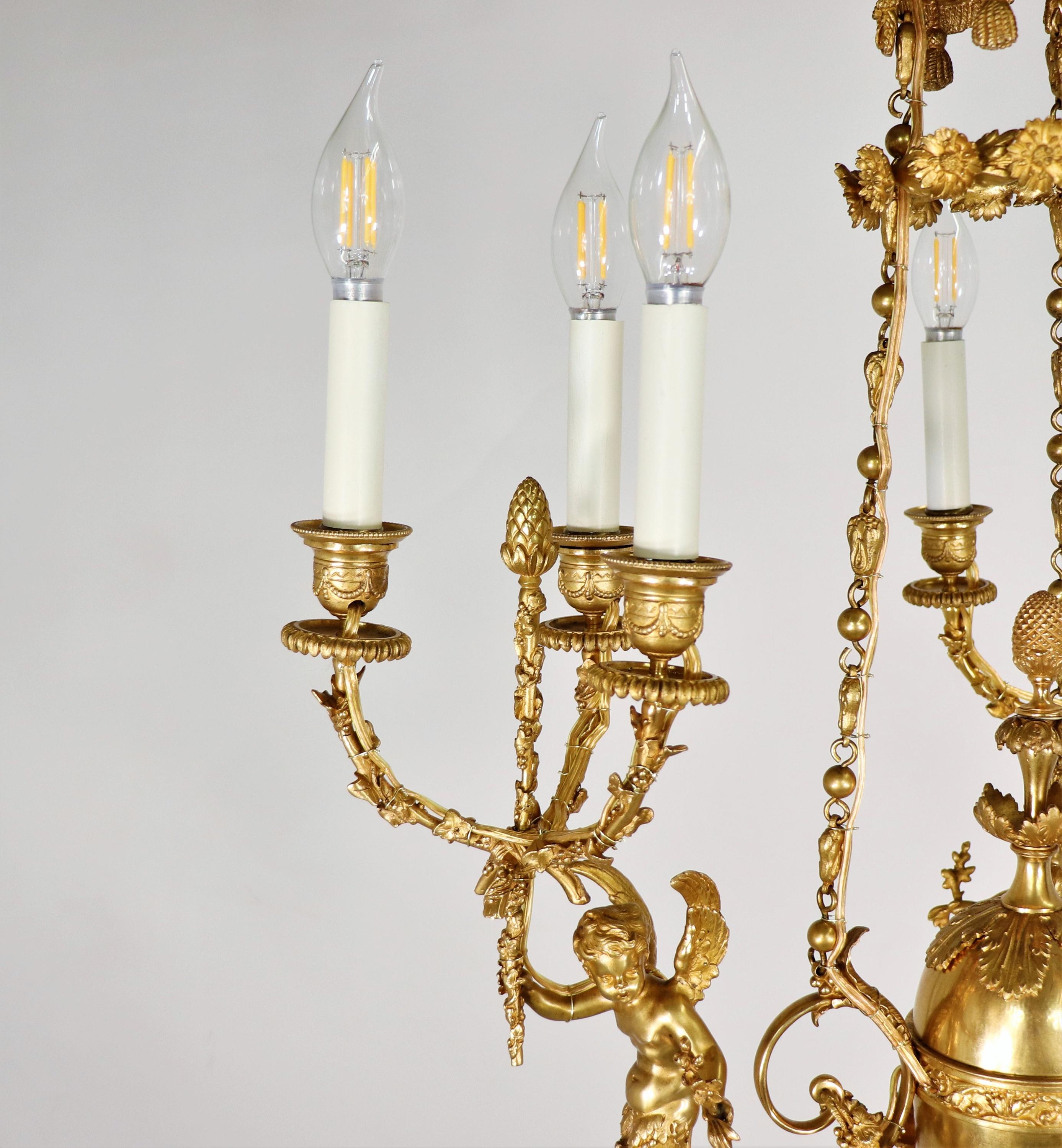 Early 19th Century Louis XVI Style Doré Bronze Cherub Putti Chandelier For Sale 3