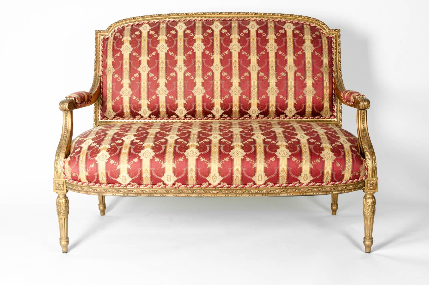 French Early 19th Century Louis XVI Style Giltwood Settee