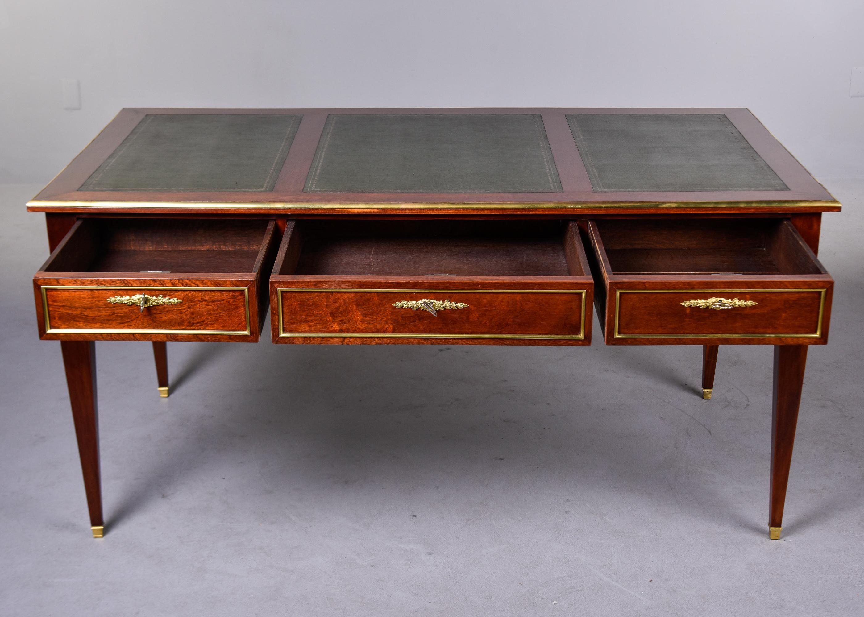 French Early 19th Century Louis XVI Style Large Mahogany Desk with Green Leather Top For Sale