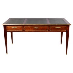 Early 19th Century Louis XVI Style Large Mahogany Desk with Green Leather Top