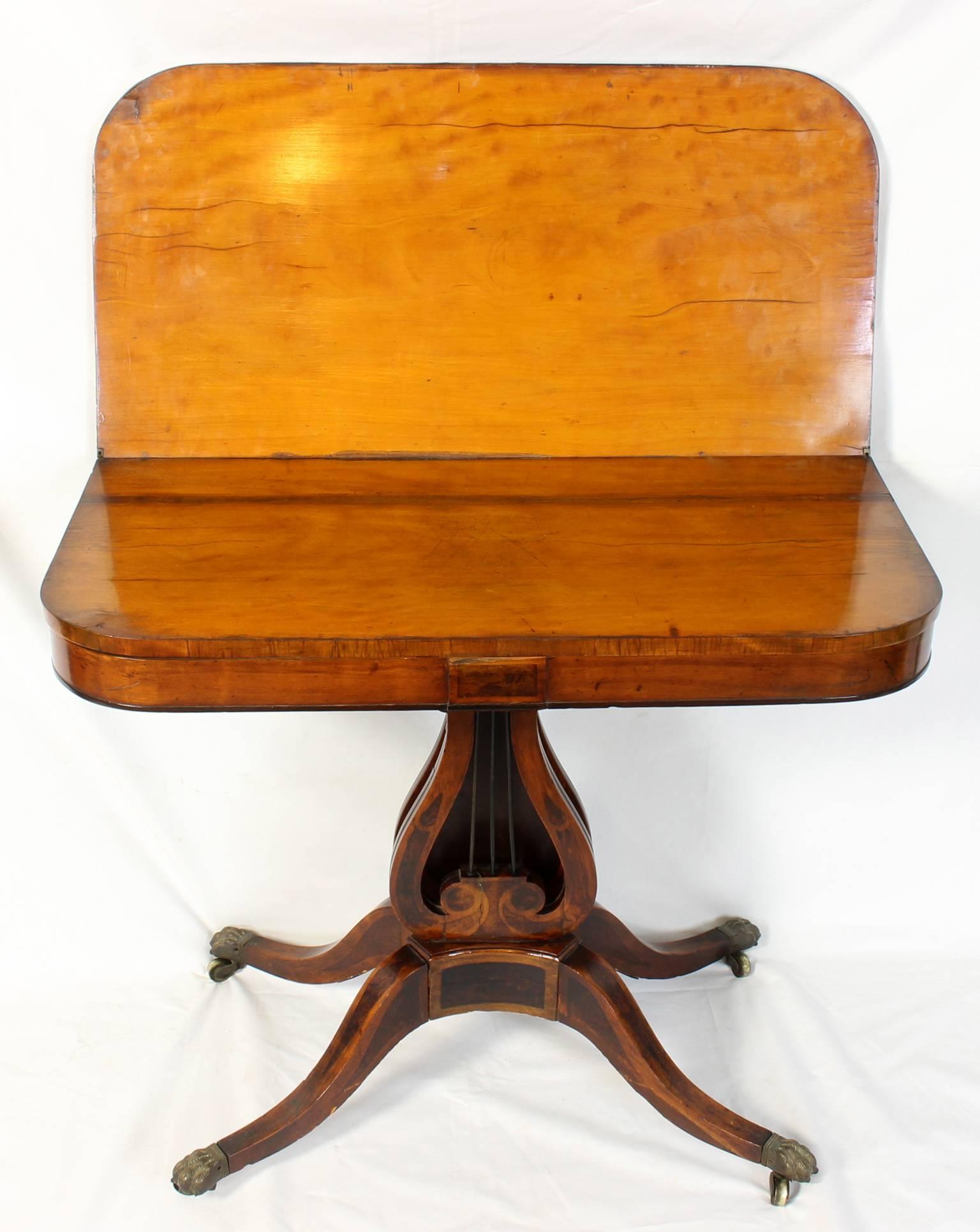 English Early 19th Century Lyre Shaped Card Table