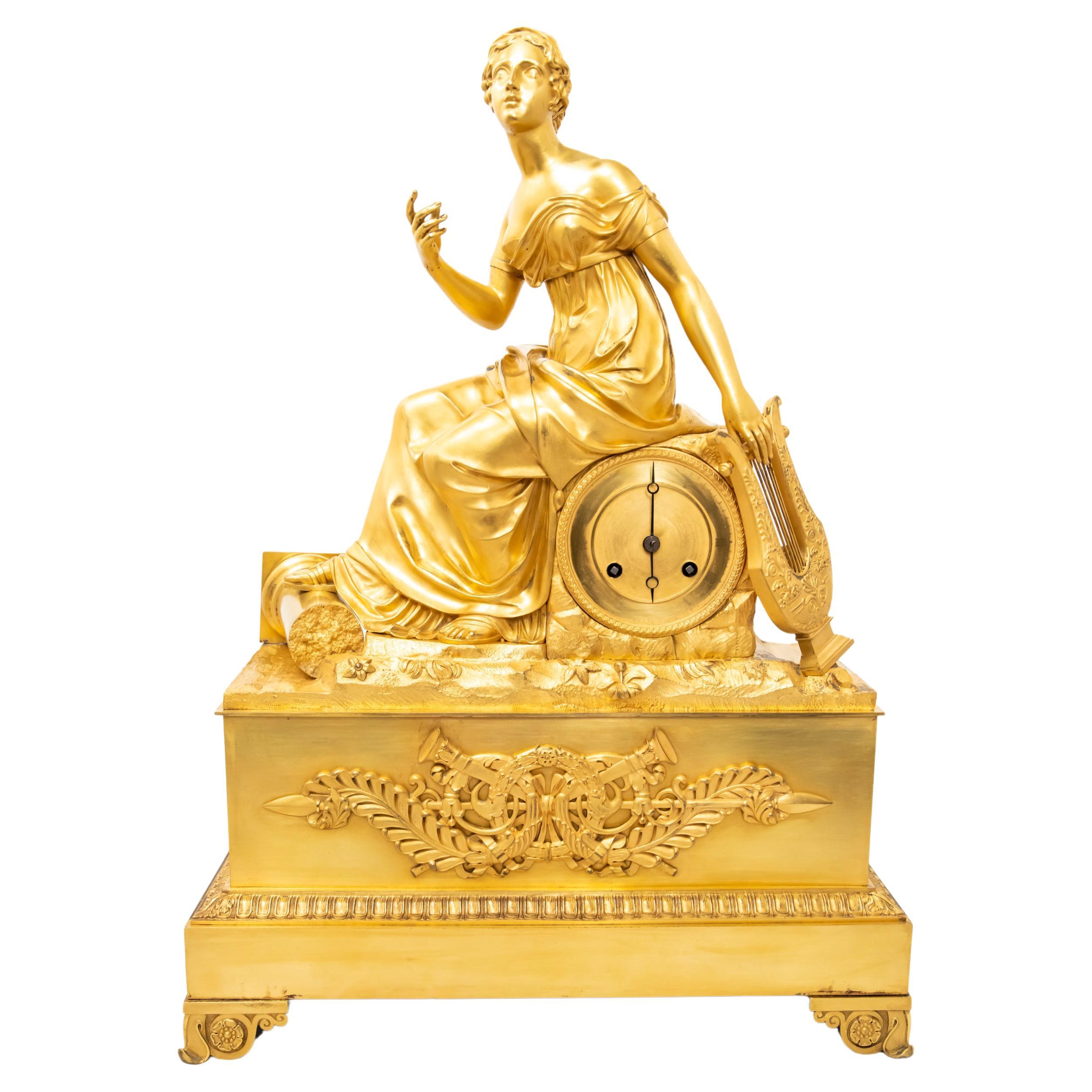 Early 19th Century Madame de Staël Fire-Gilt Bronze Clock  For Sale