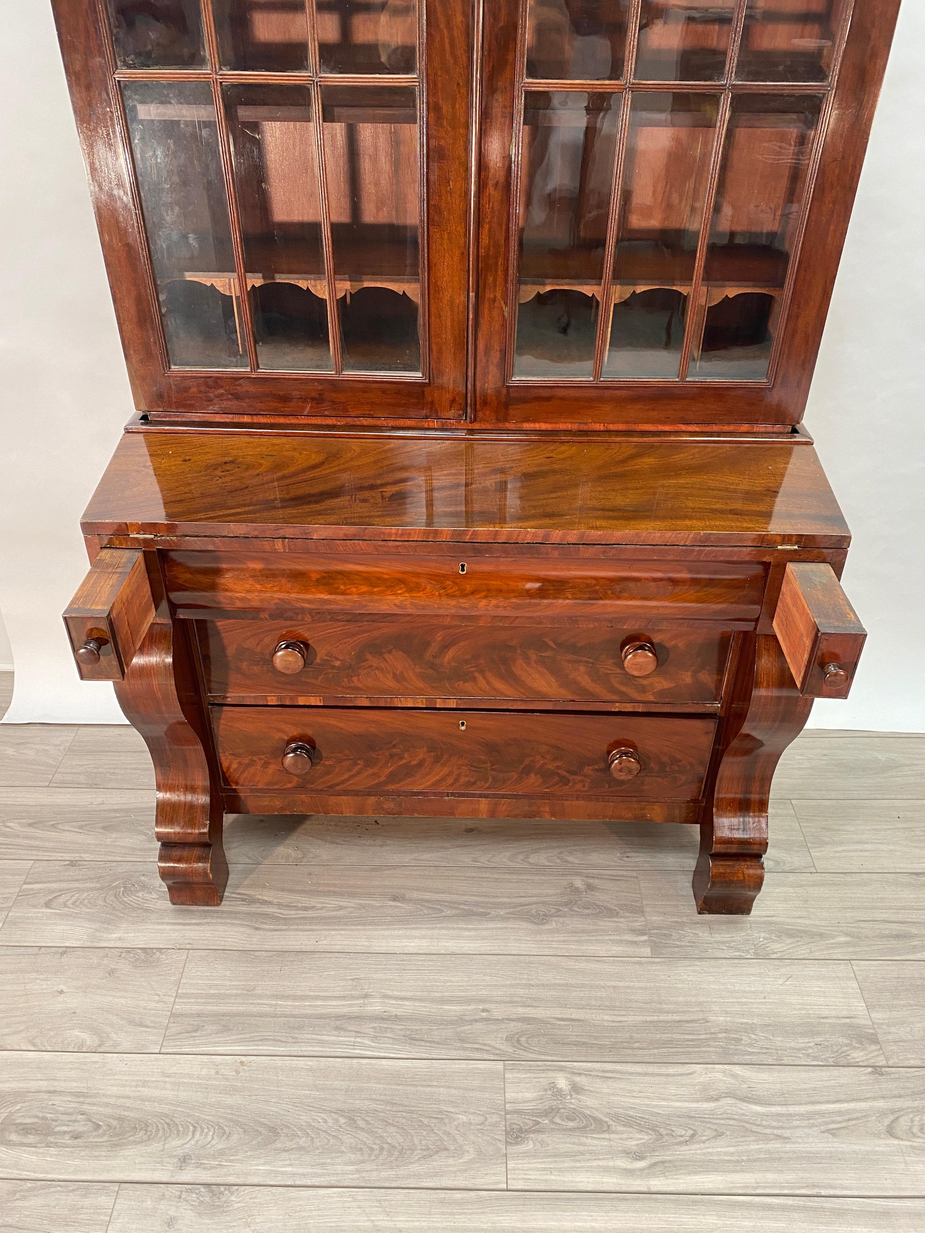 Early 19th Century Mahogany American Empire Secretary with Bookcase  2