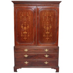 Antique Early 19th Century Mahogany and Inlaid Press Cupboard