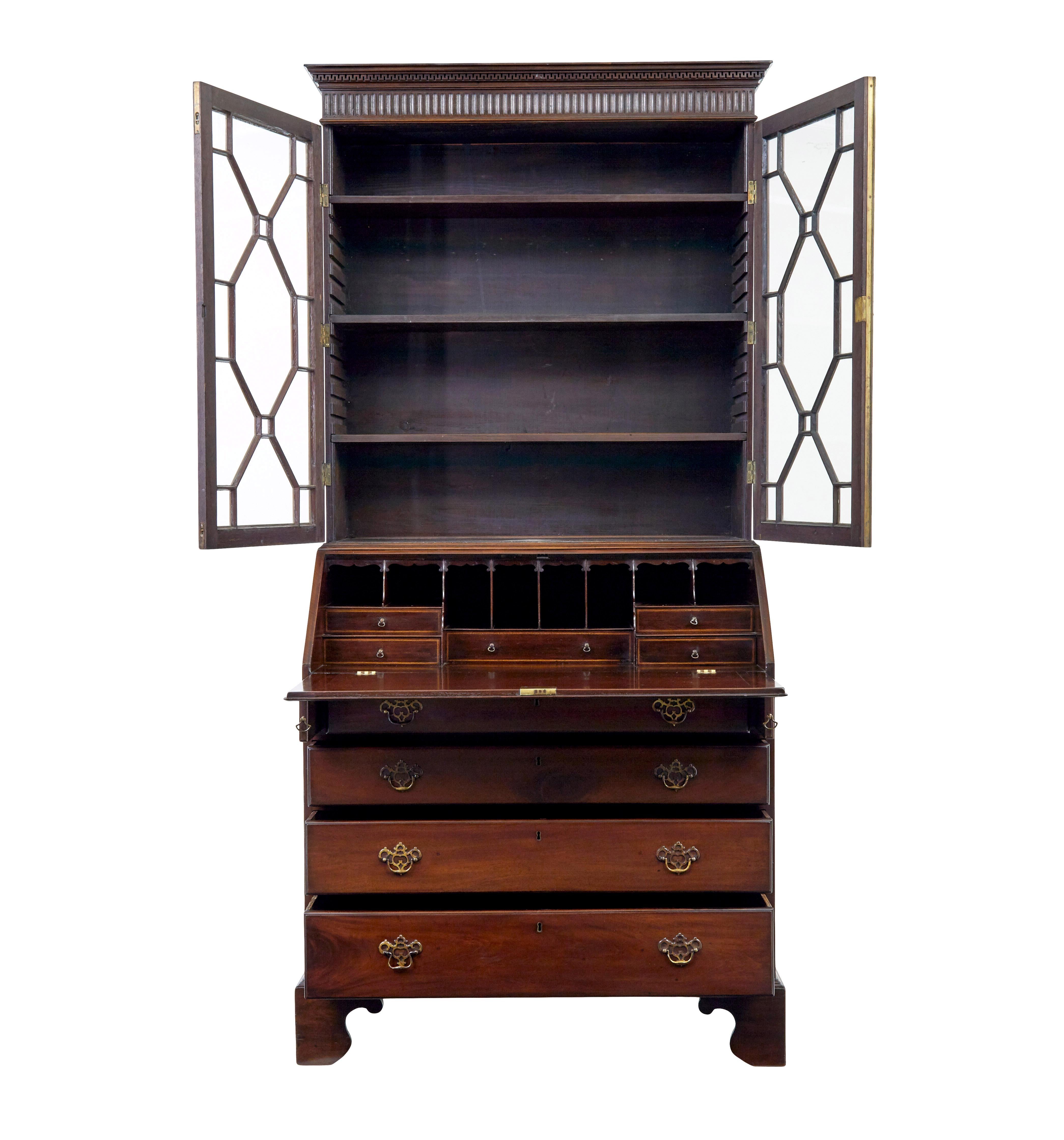 Georgian Early 19th century mahogany astral glazed bureau bookcase For Sale