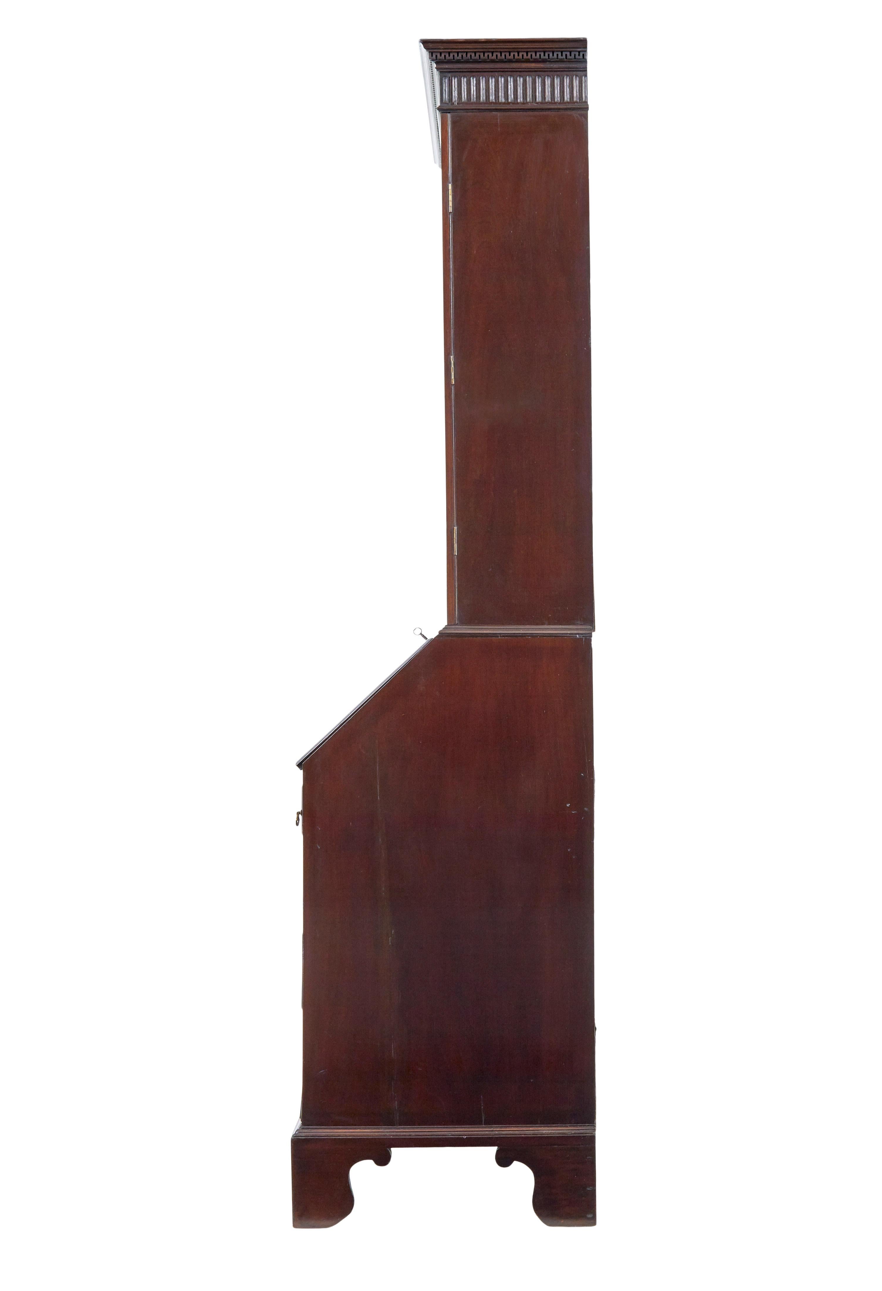 English Early 19th century mahogany astral glazed bureau bookcase For Sale