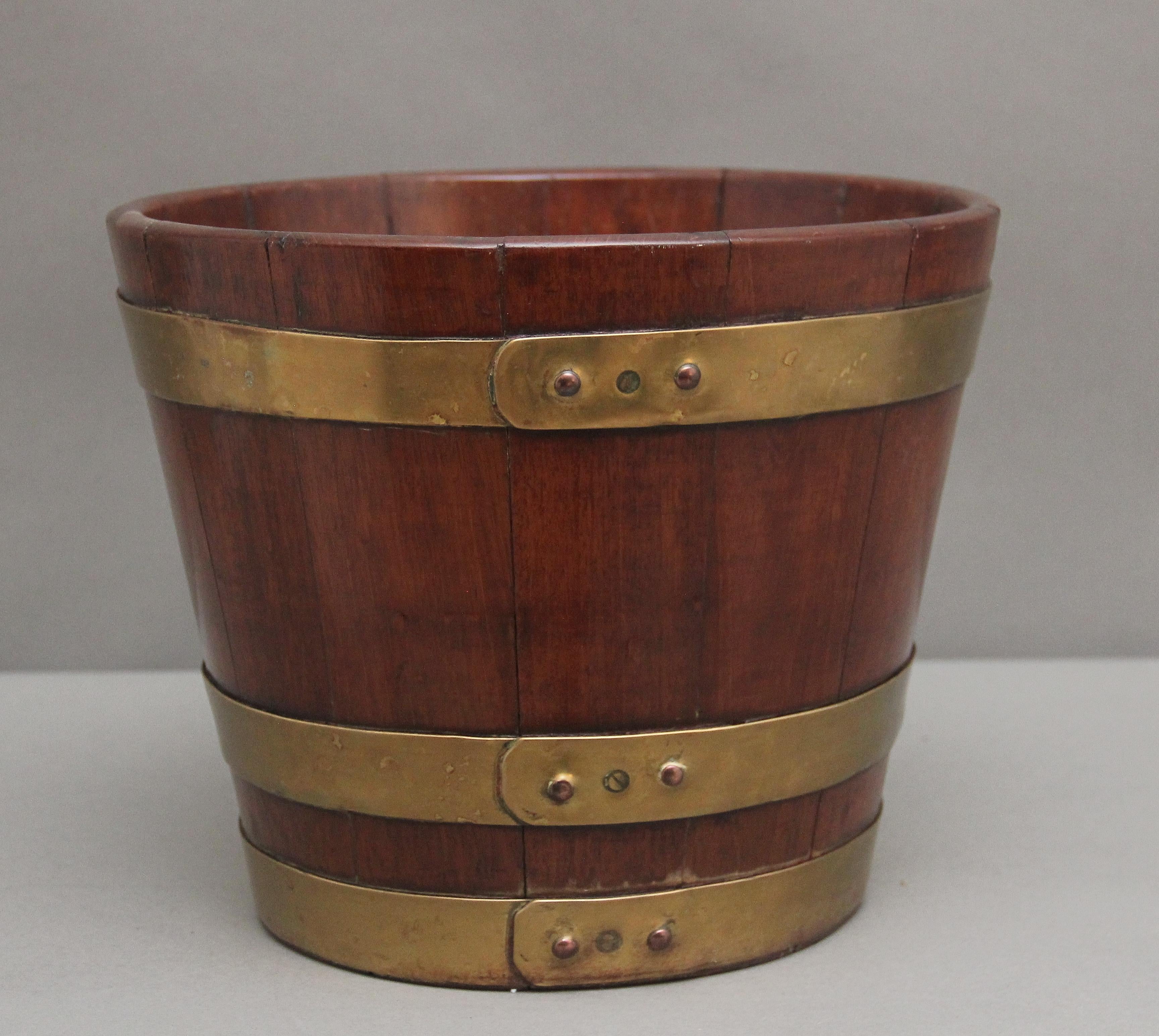 Victorian Early 19th Century mahogany brass bound bucket For Sale