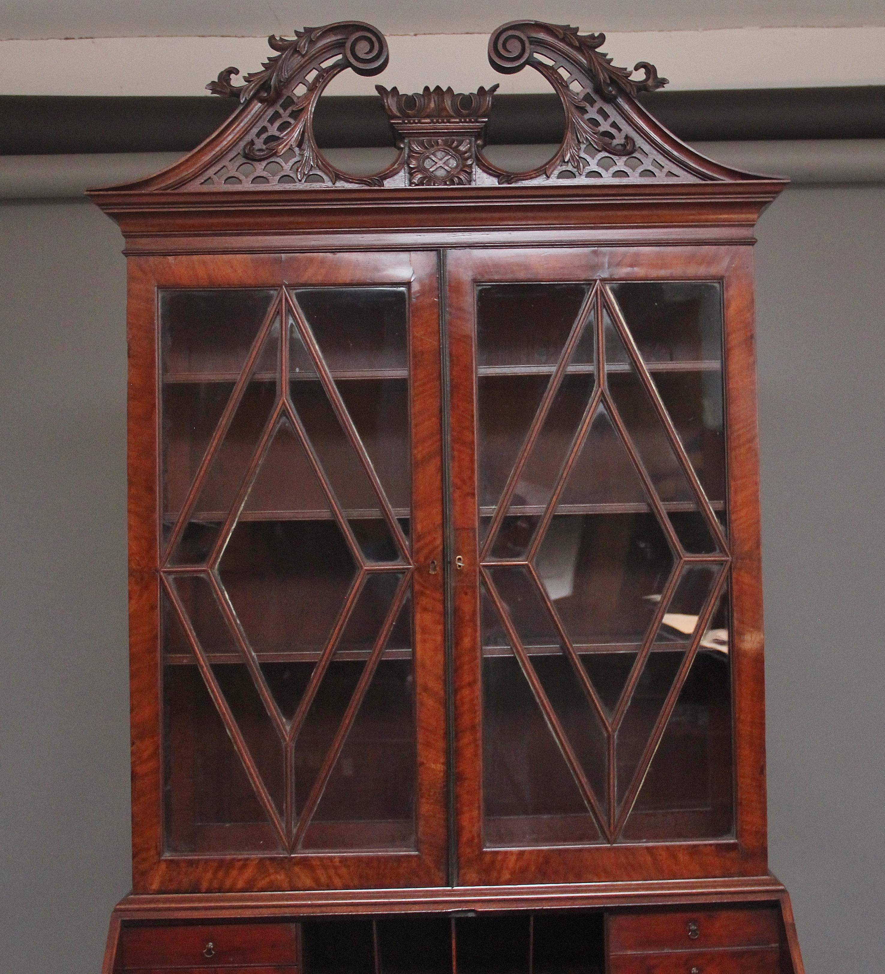 British Early 19th Century mahogany bureau bookcase For Sale