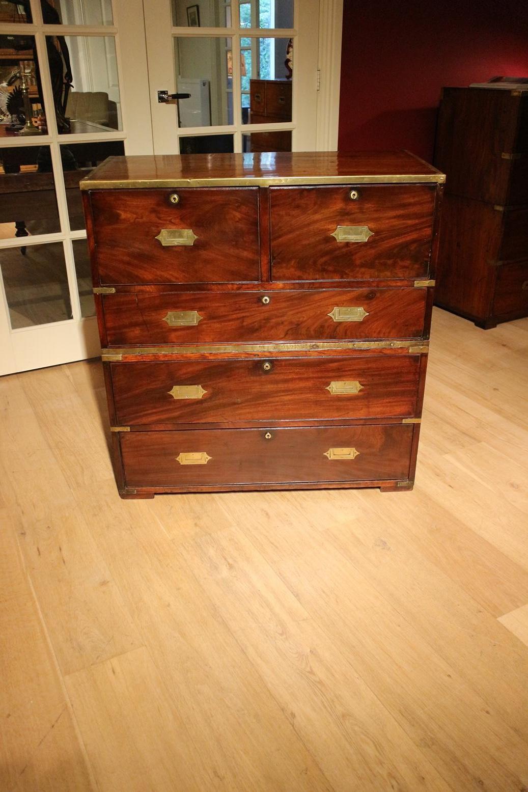 Early 19th Century Mahogany Campaign Chest of Drawers 1