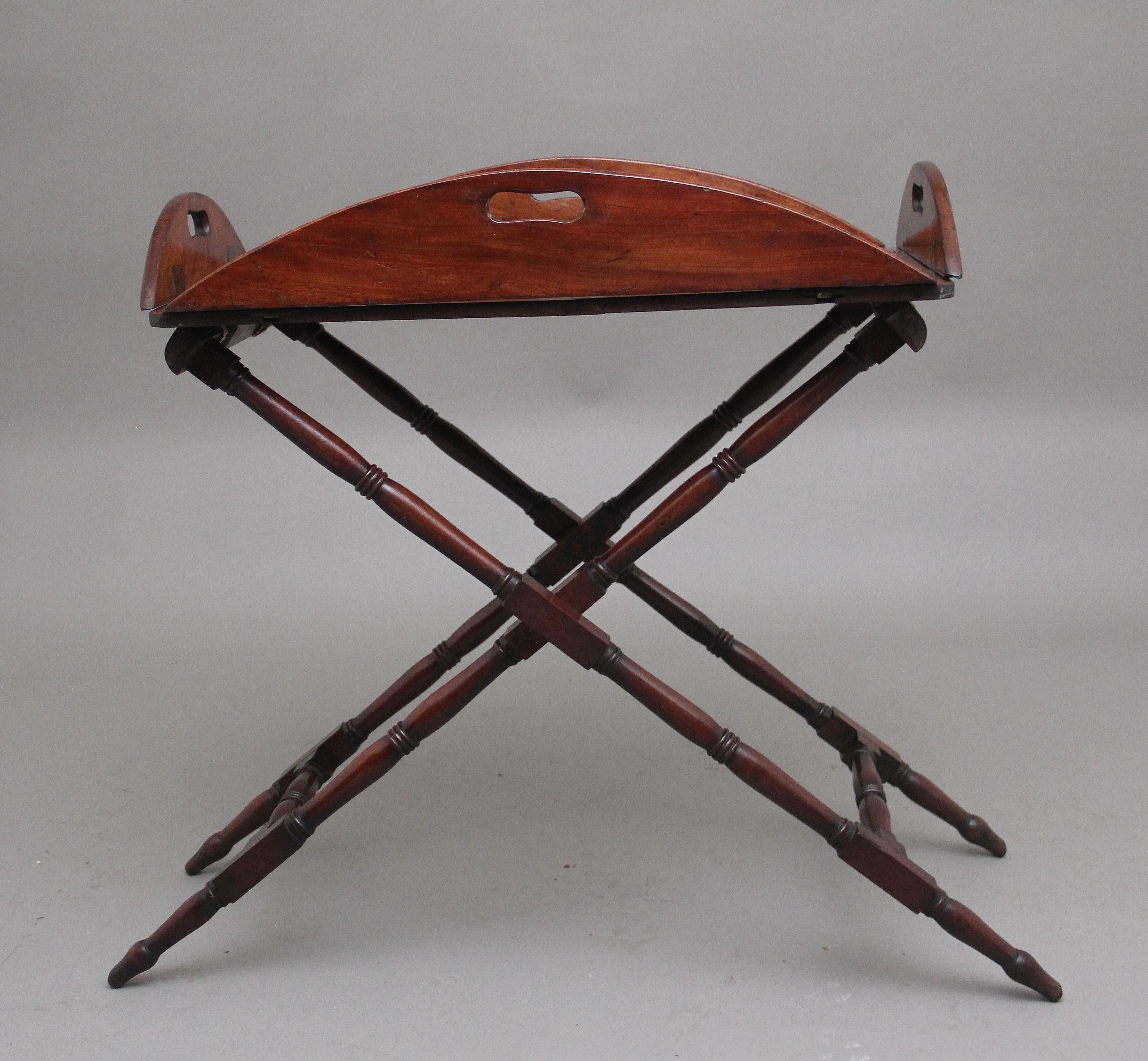 Mid-19th Century Early 19th Century mahogany folding butlers tray on stand For Sale