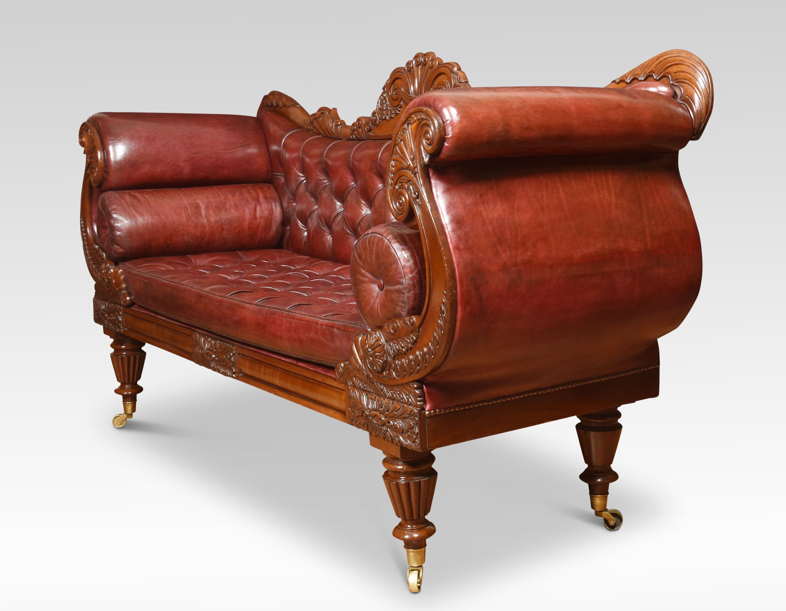 British Early 19th Century Mahogany Framed Scroll End Settee For Sale