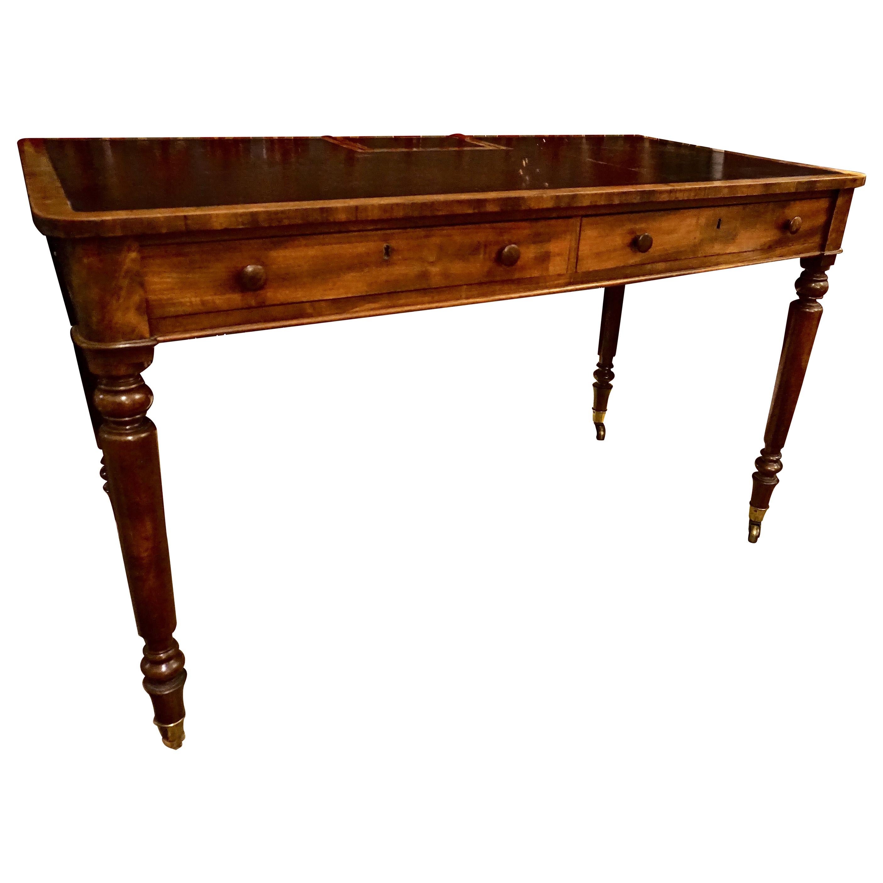 Early 19th Century Mahogany Gillows Lancaster Writing Desk on Casters