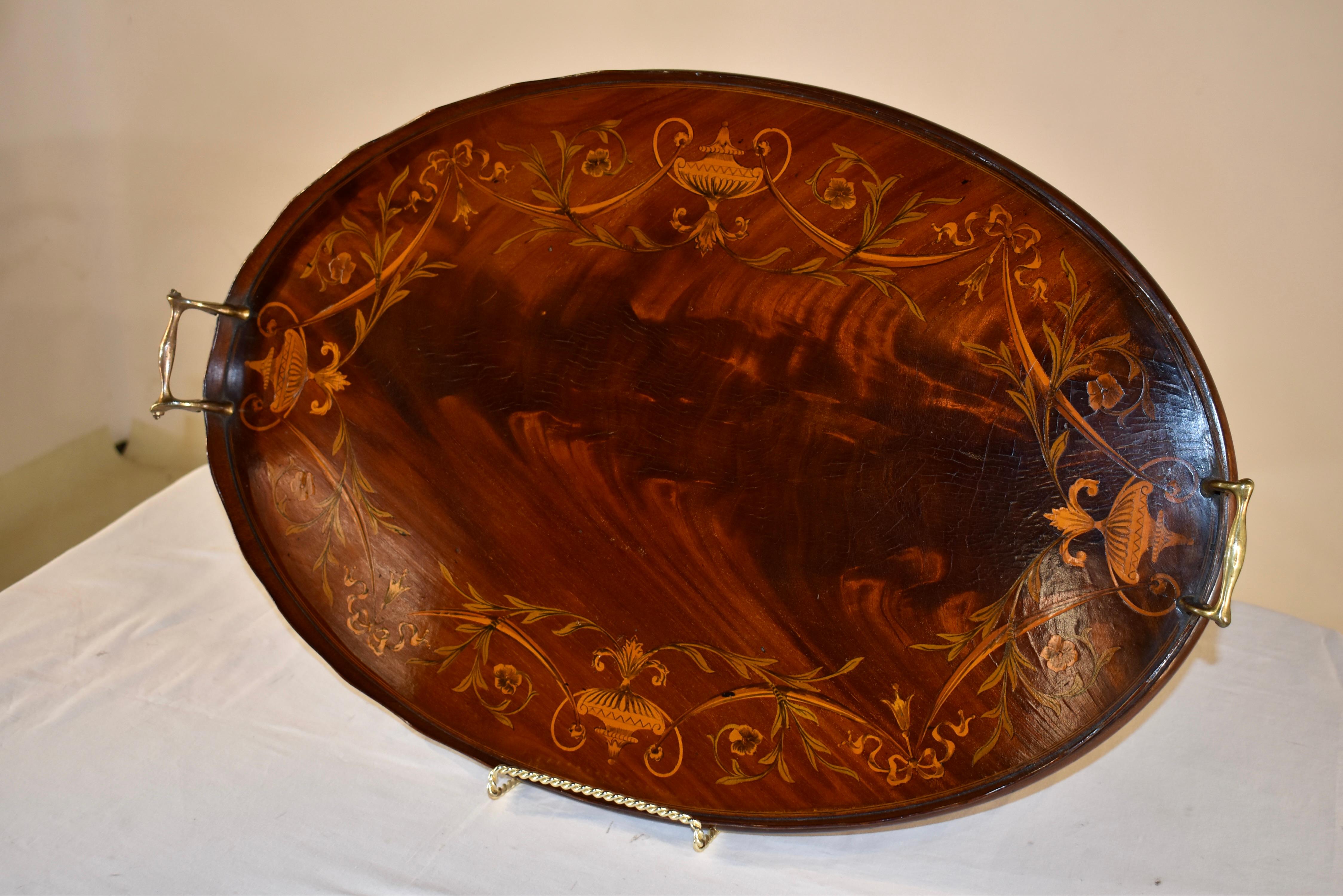 Boxwood Early 19th Century Mahogany Inlaid Tray  For Sale