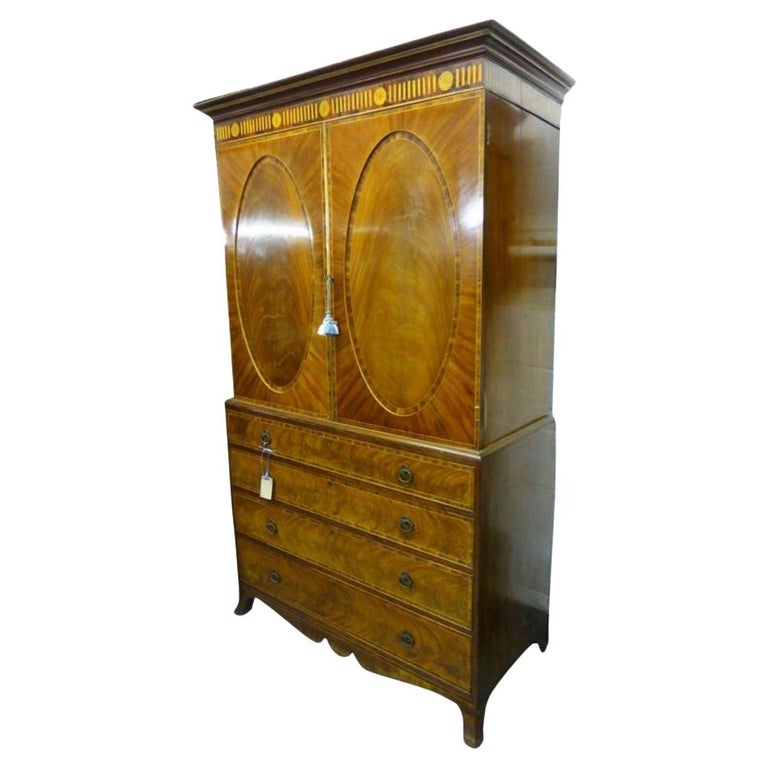 19th Century Yew Wood & Mahogany Linen Press 19th Century Yew Wood & Mahogany Linen Press