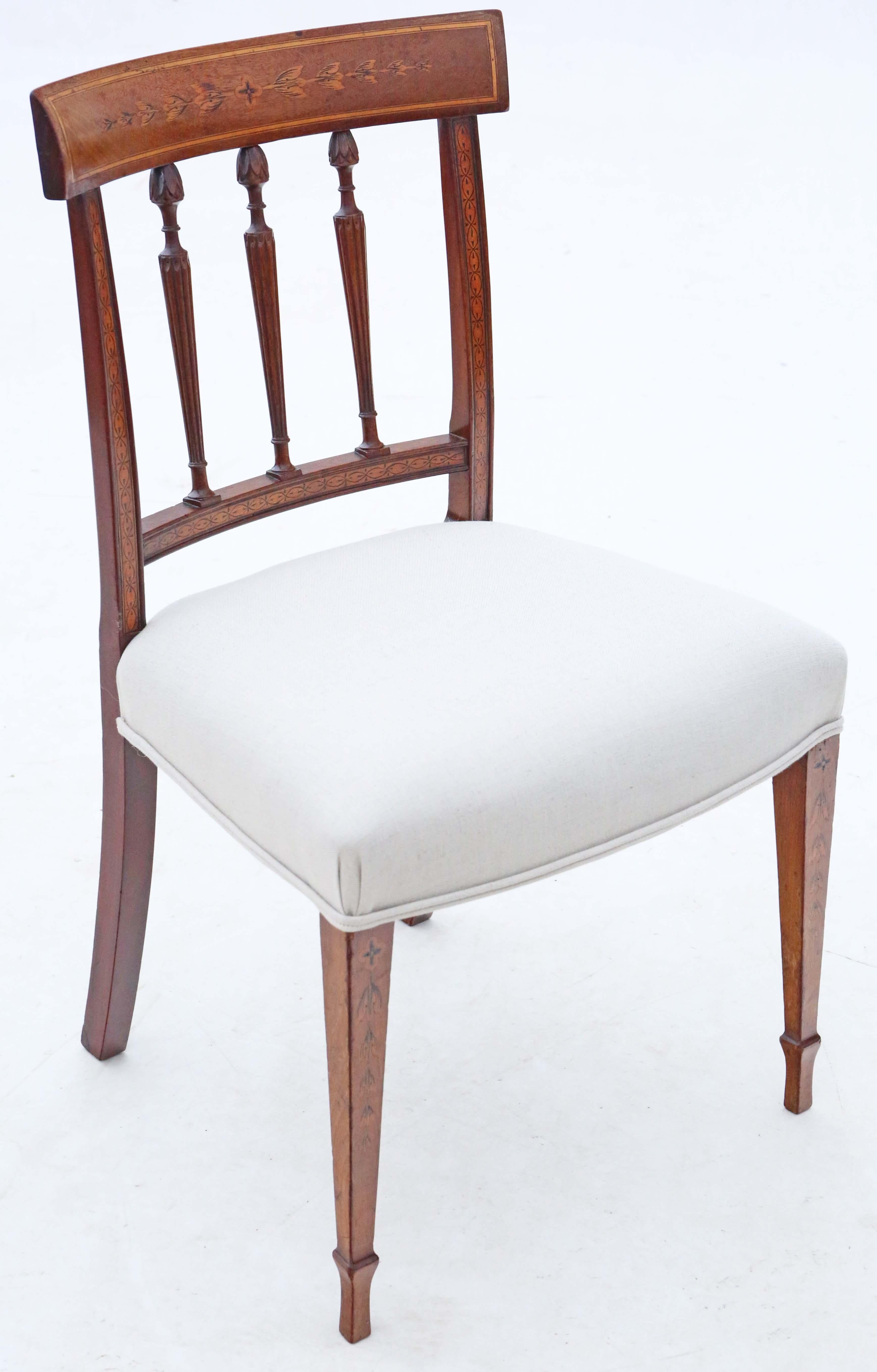 Wood Early 19th Century Mahogany Marquetry Dining Chairs: Set of 8, Antique Quality For Sale