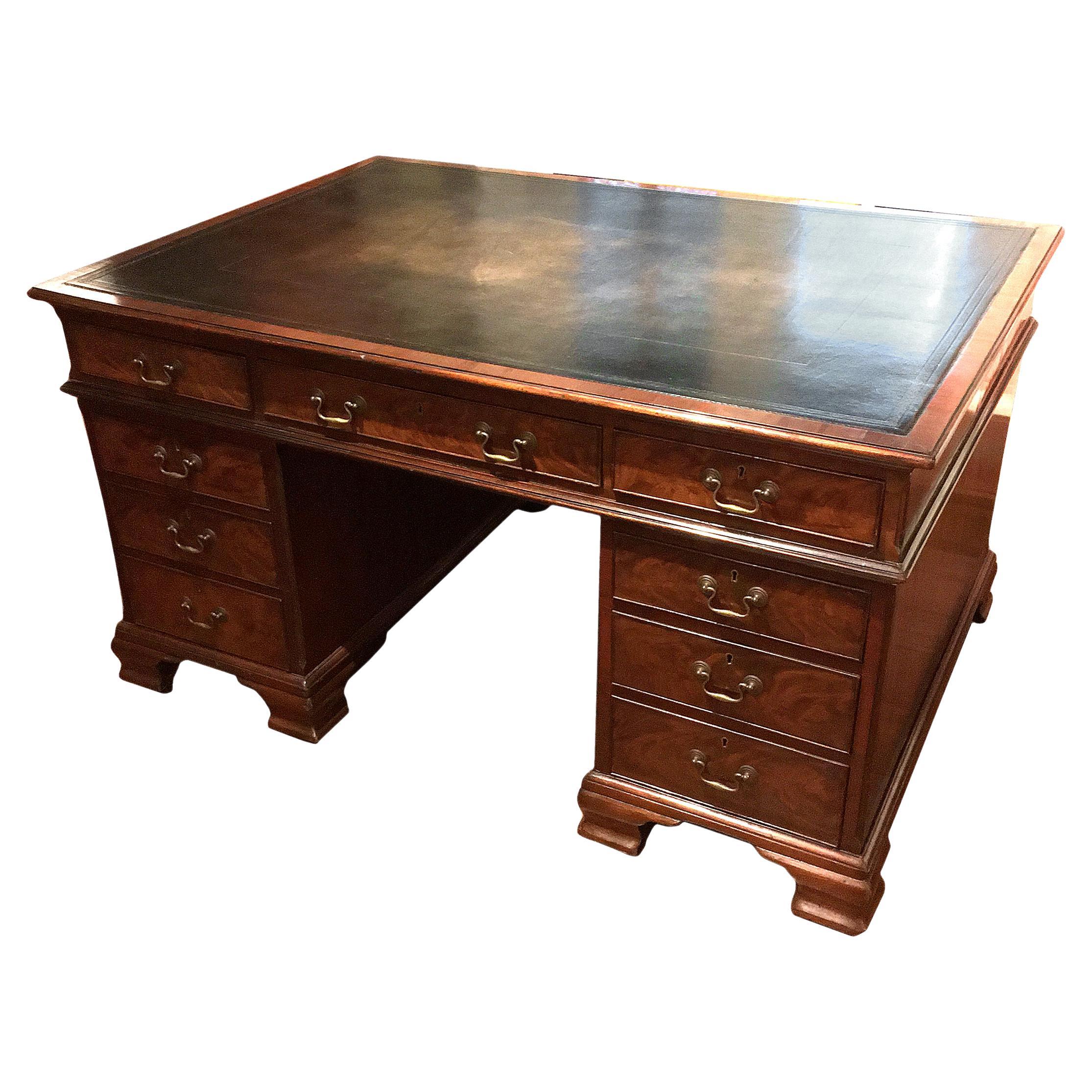 Early 19th Century Mahogany Pedestal Partners Desk