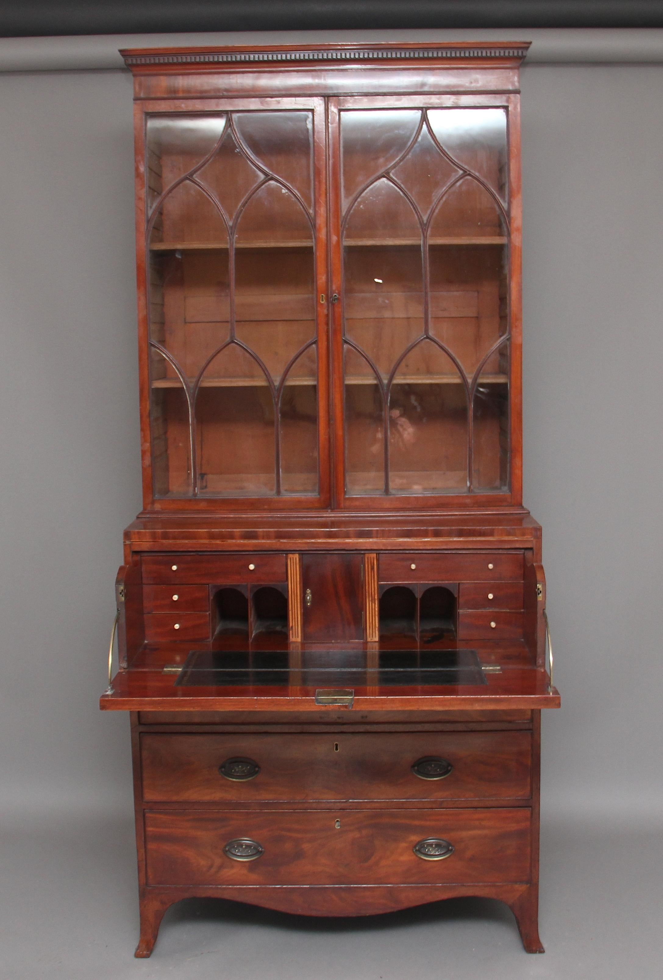 Georgian Early 19th Century Mahogany Secretaire Bookcase