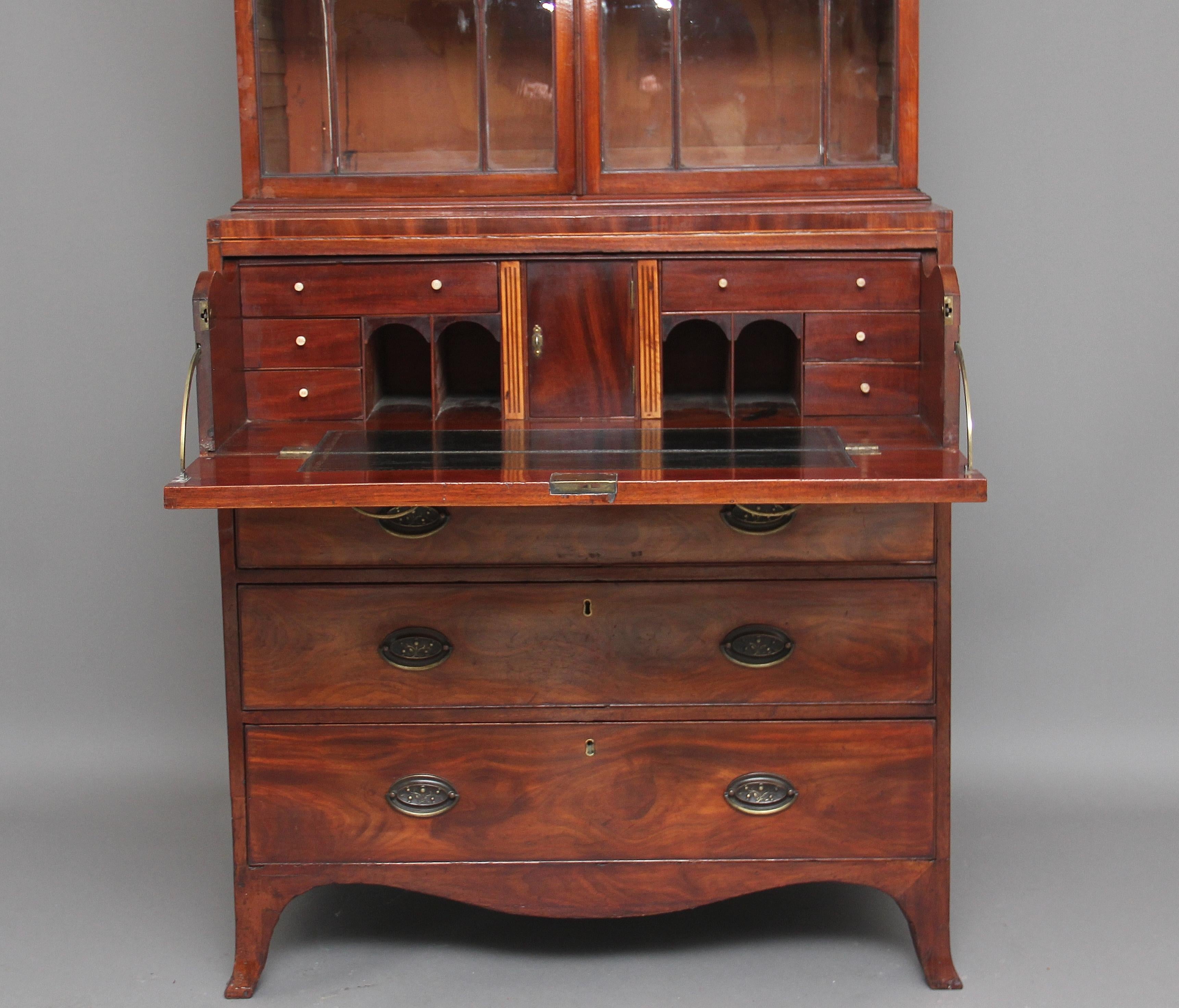 English Early 19th Century Mahogany Secretaire Bookcase