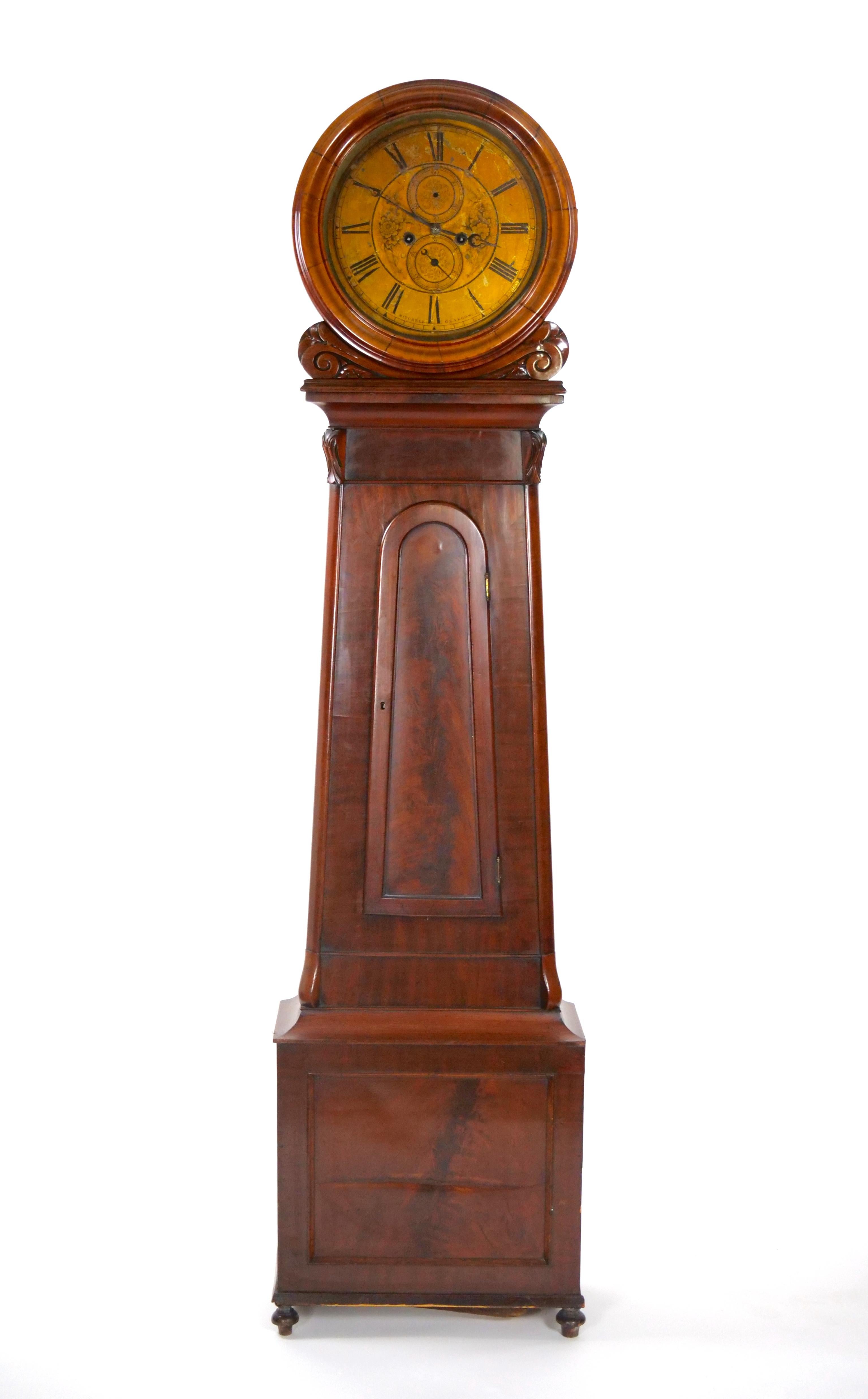 Early 19th Century Mahogany Wood Scottish Drumhead Tall Case Clock For Sale 9
