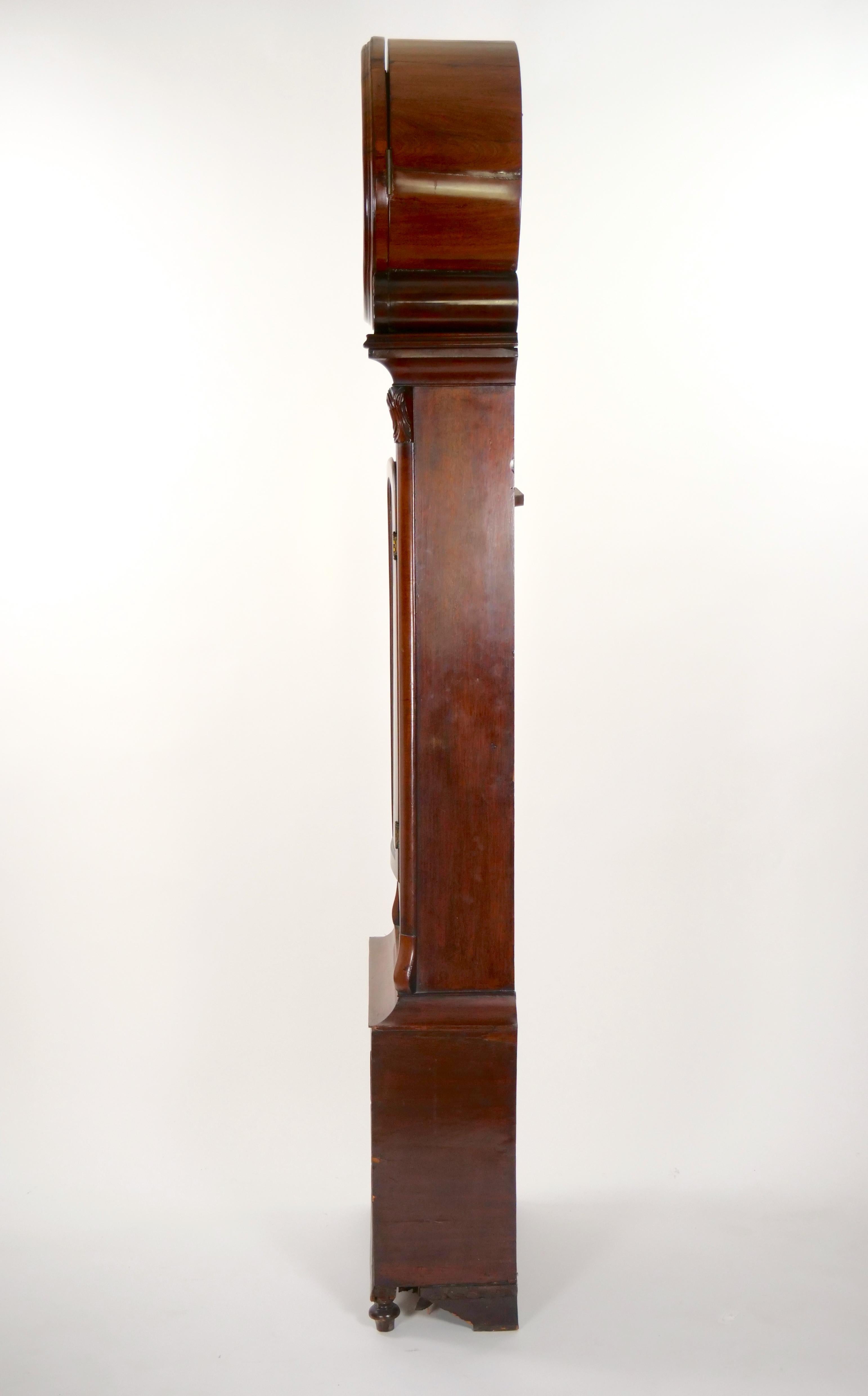 European Early 19th Century Mahogany Wood Scottish Drumhead Tall Case Clock