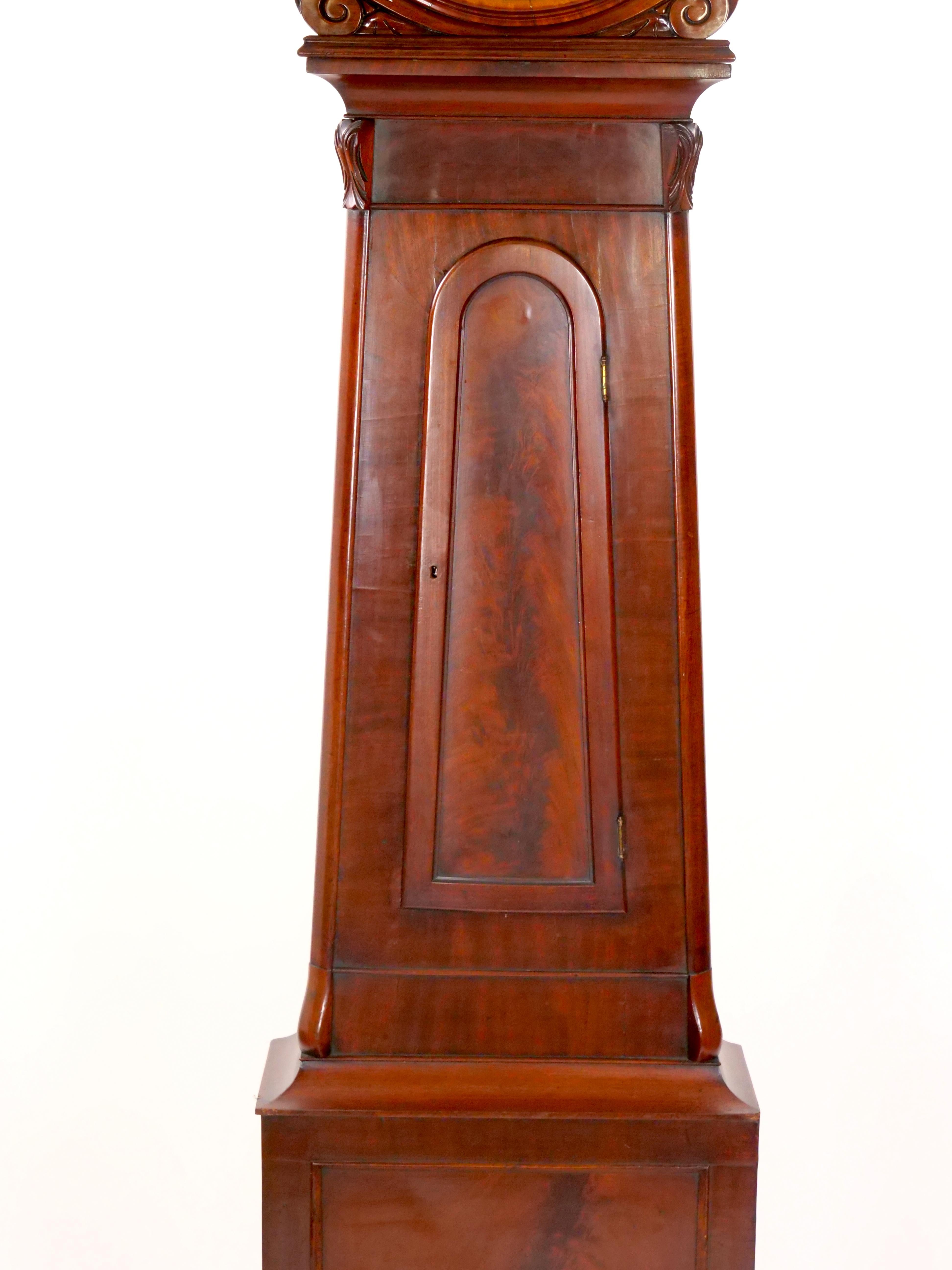 Early 19th Century Mahogany Wood Scottish Drumhead Tall Case Clock For Sale 1