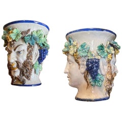 Pair 19th C. Majolica Cachepot Jardinières Planter center piece Antiques LA CA 