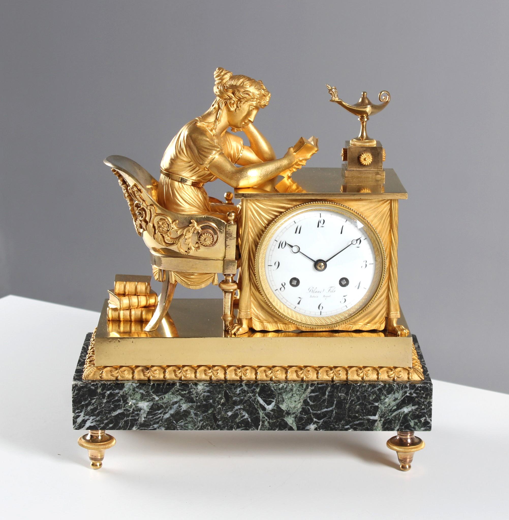 Empire Pendule La Lieuse - The Reader

Paris
bronze, marble, enamel
Empire around 1810

Dimensions: H x W x D: 32 x 30 x 15 cm

Description:
The pendule 