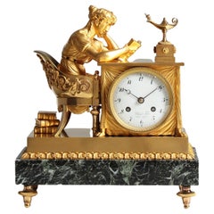 Antique Early 19th Century Mantel Clock, Pendule, La Lieuse, La Lecture, Empire, c. 1810