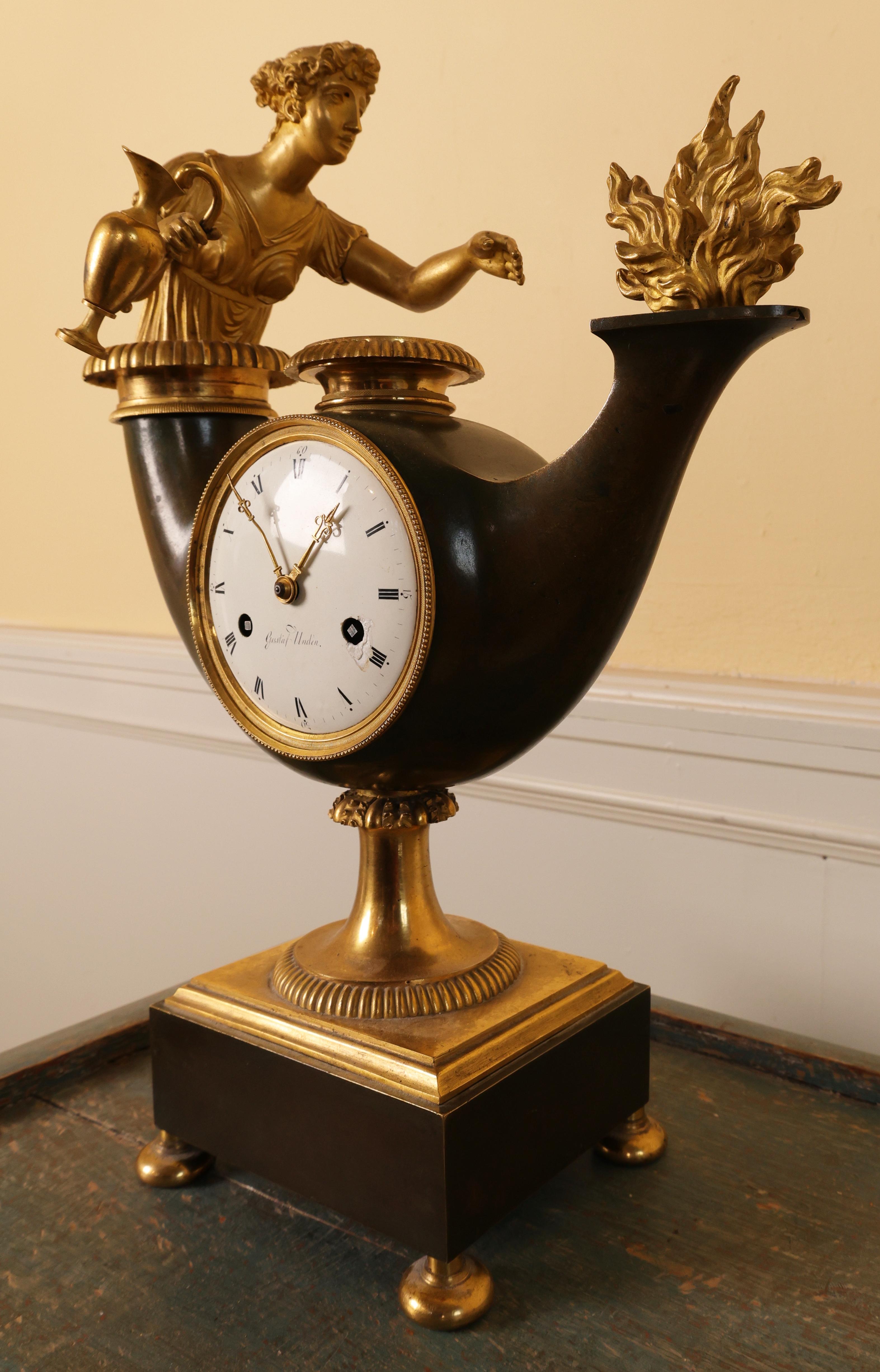 Gilt Early 19th Century Mantel Clock signed Gustaf Undén For Sale