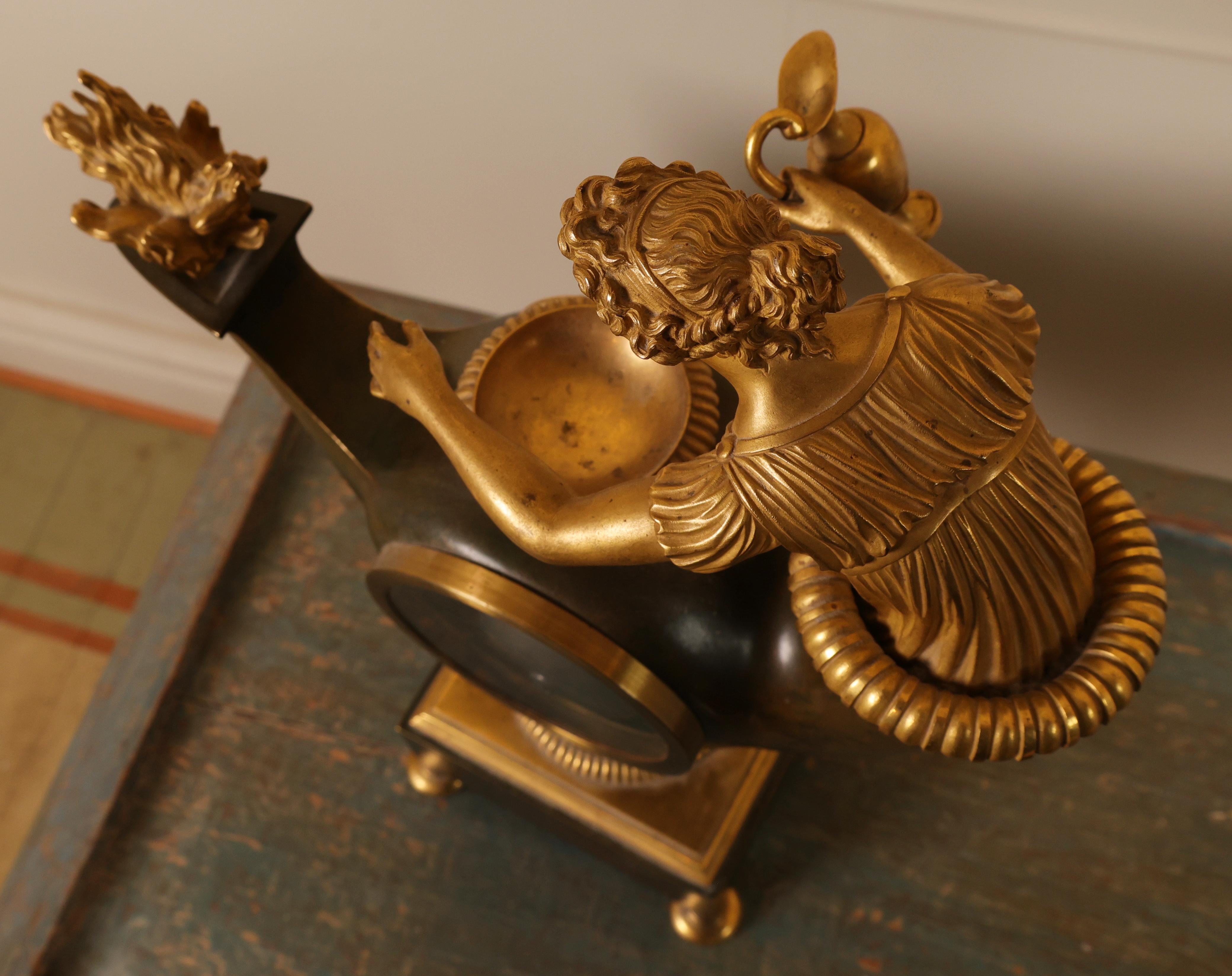 Bronze Early 19th Century Mantel Clock signed Gustaf Undén For Sale