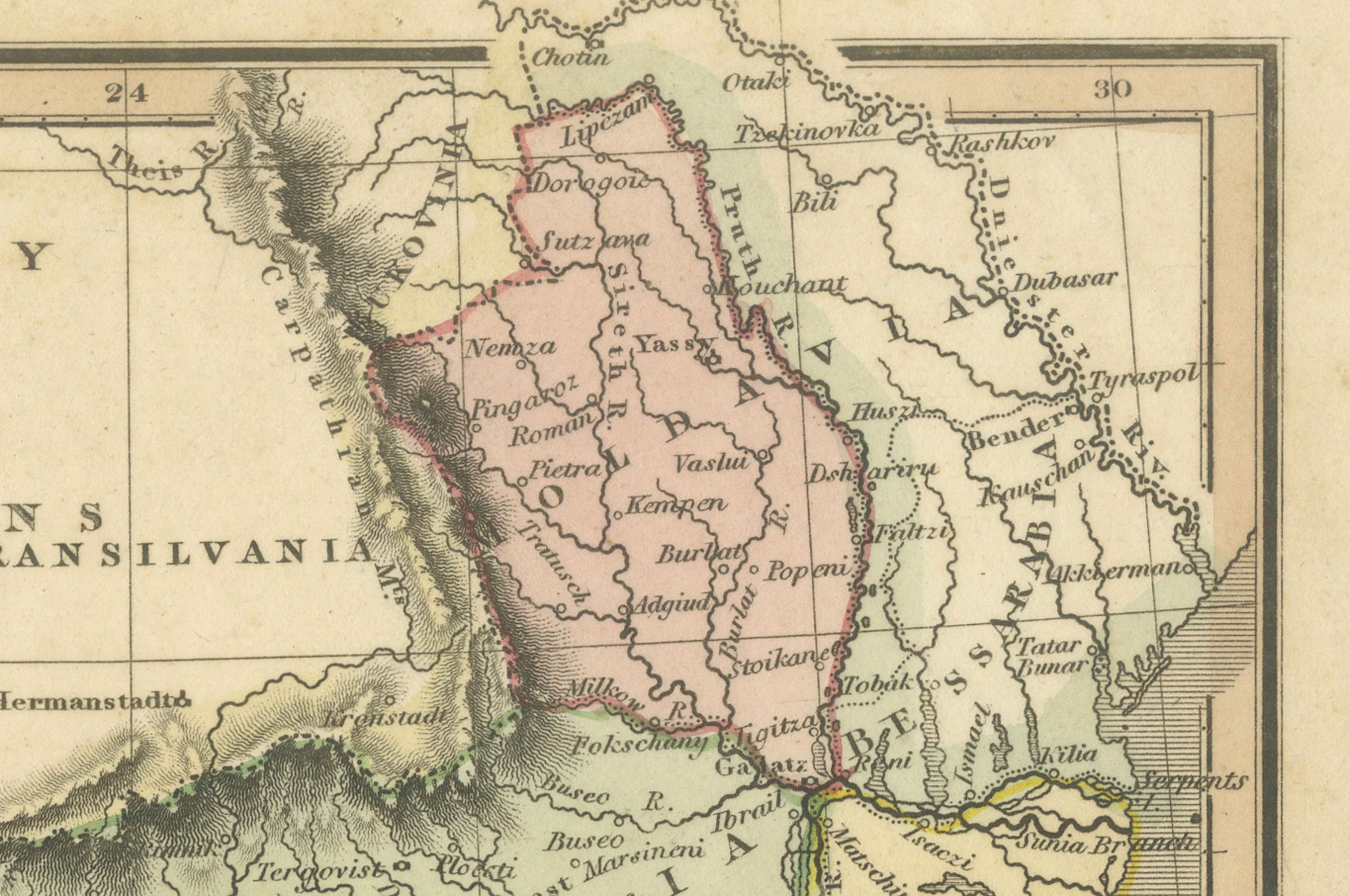 Mapa de la Europa otomana y regiones circundantes de principios del siglo XIX, 1821 en Bueno Estado en Langweer, NL