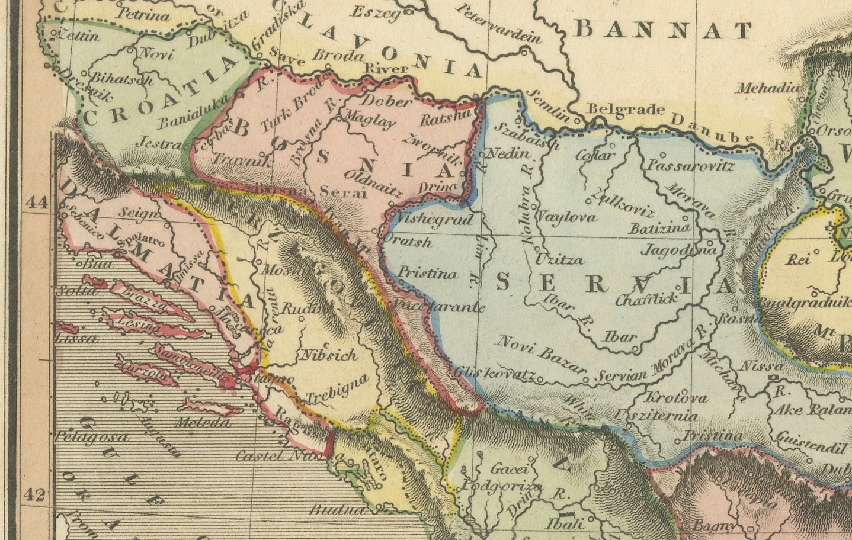 Mapa de la Europa otomana y regiones circundantes de principios del siglo XIX, 1821 Papel