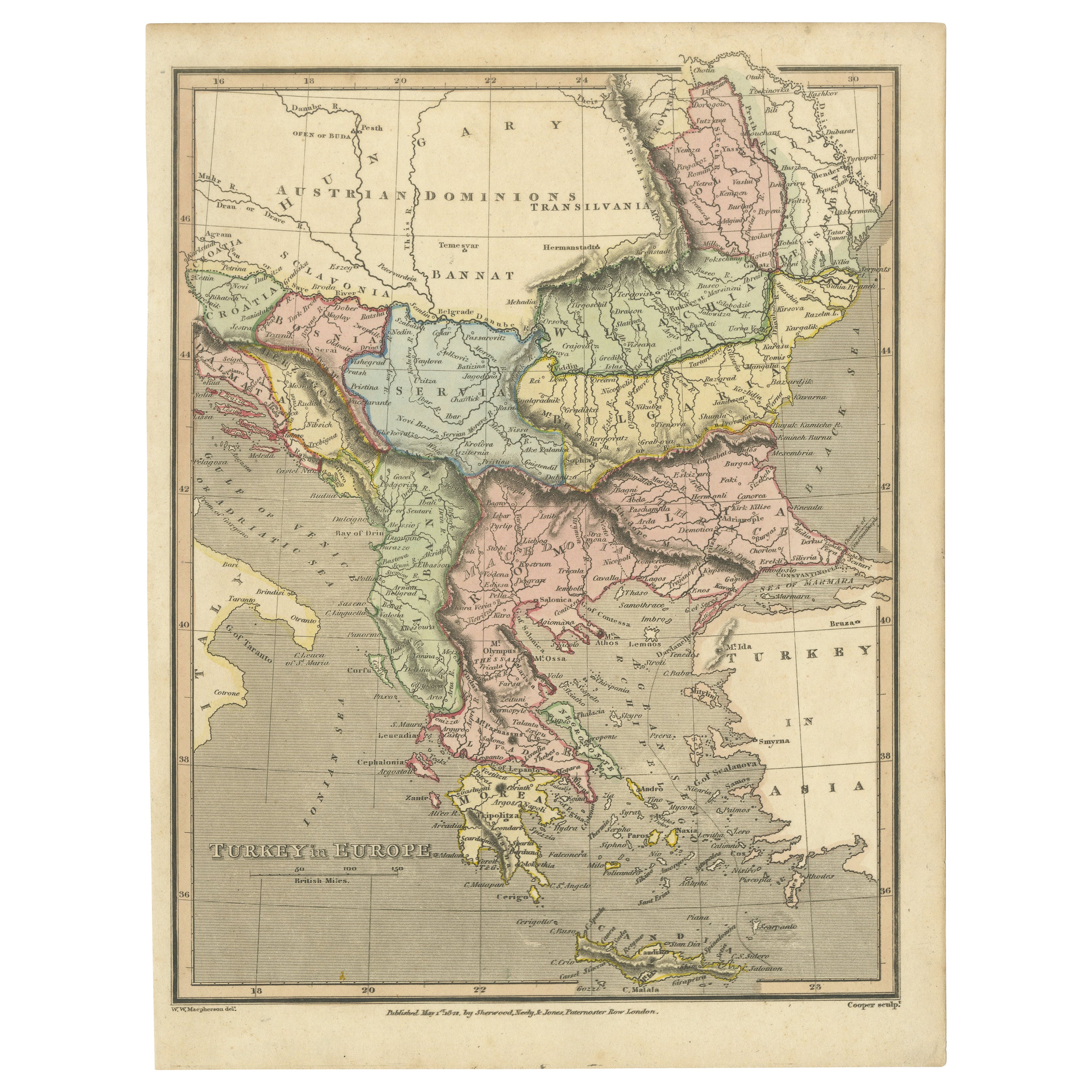 Mapa de la Europa otomana y regiones circundantes de principios del siglo XIX, 1821