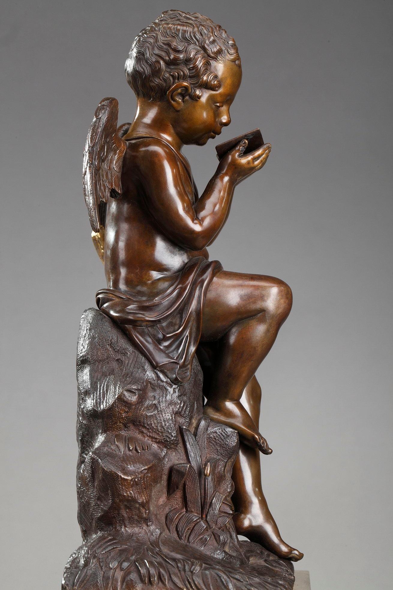 Early 19th Century Marble Clock Cupid Reading by Ledure and Hémon For Sale 4