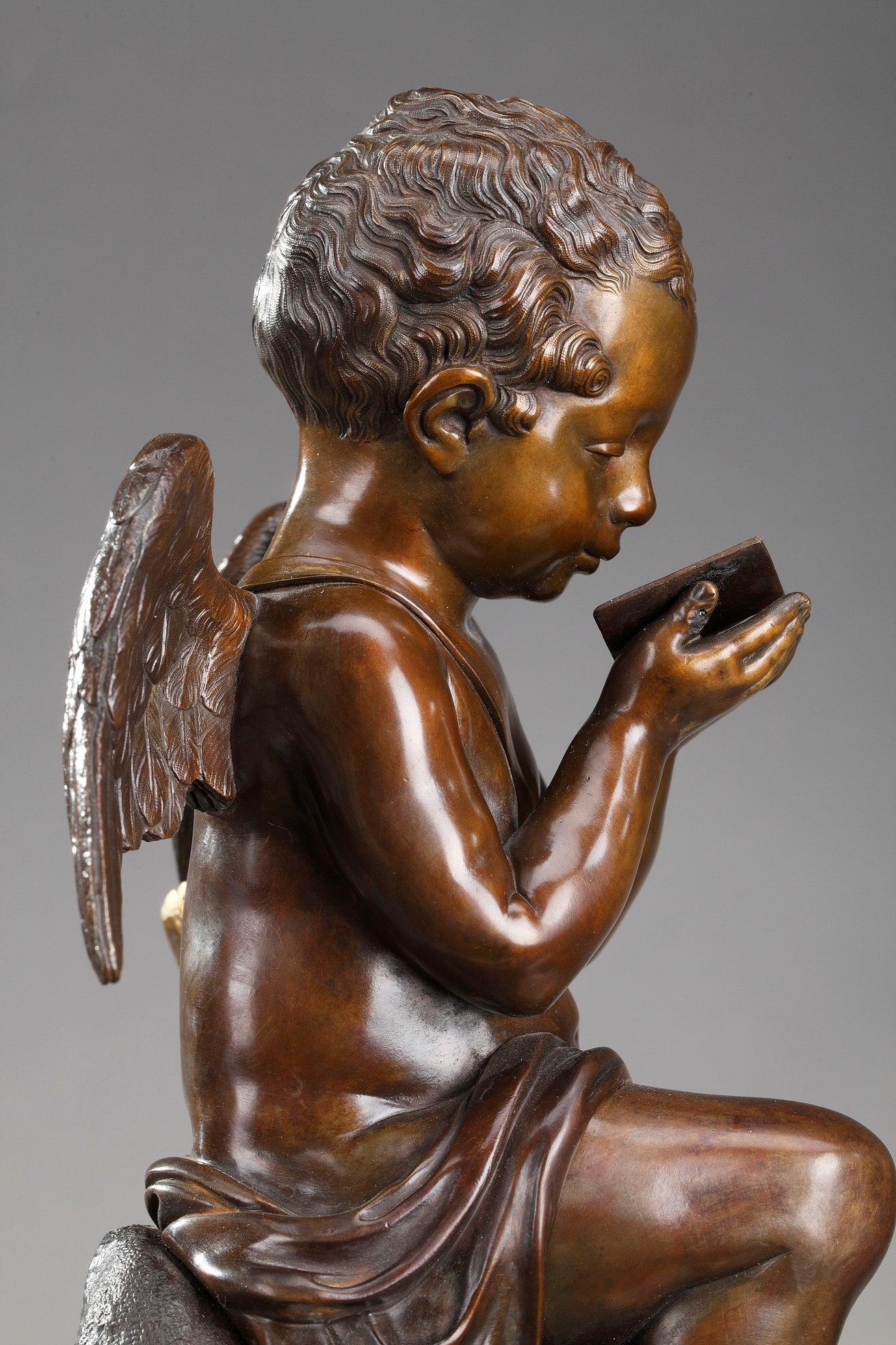 Horloge en marbre du début du 19e siècle, lecture de Cupidon par Ledure et Hémon en vente 7