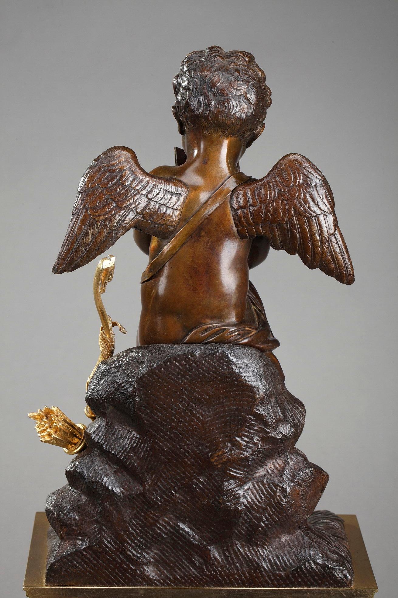 Horloge en marbre du début du 19e siècle, lecture de Cupidon par Ledure et Hémon en vente 10