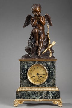 Reloj de mármol de principios del siglo XIX Lectura de Cupido por Ledure y Hémon