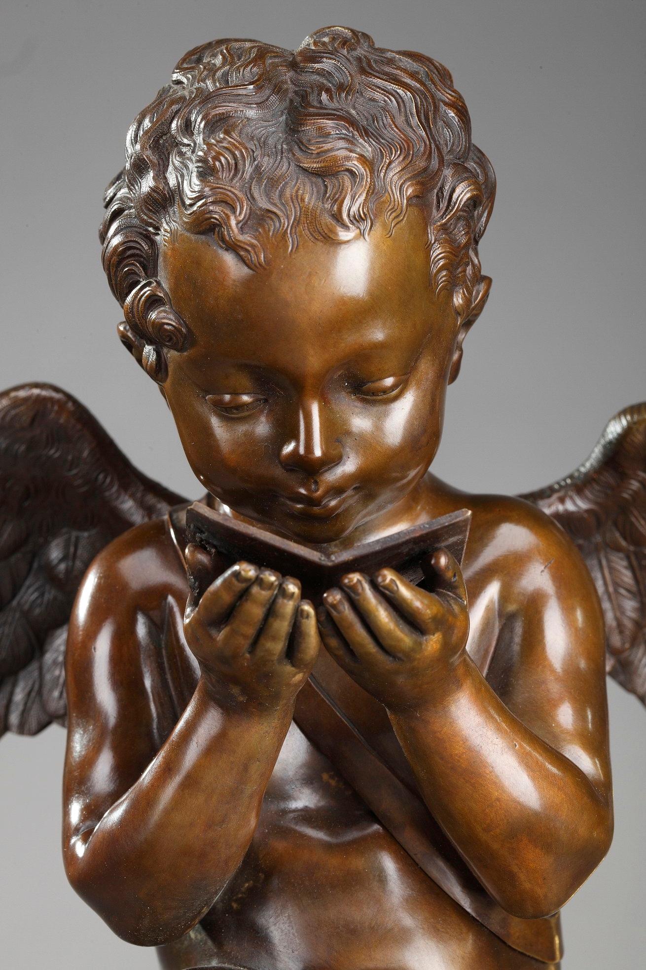 Horloge en marbre du début du 19e siècle, lecture de Cupidon par Ledure et Hémon Bon état - En vente à Paris, FR