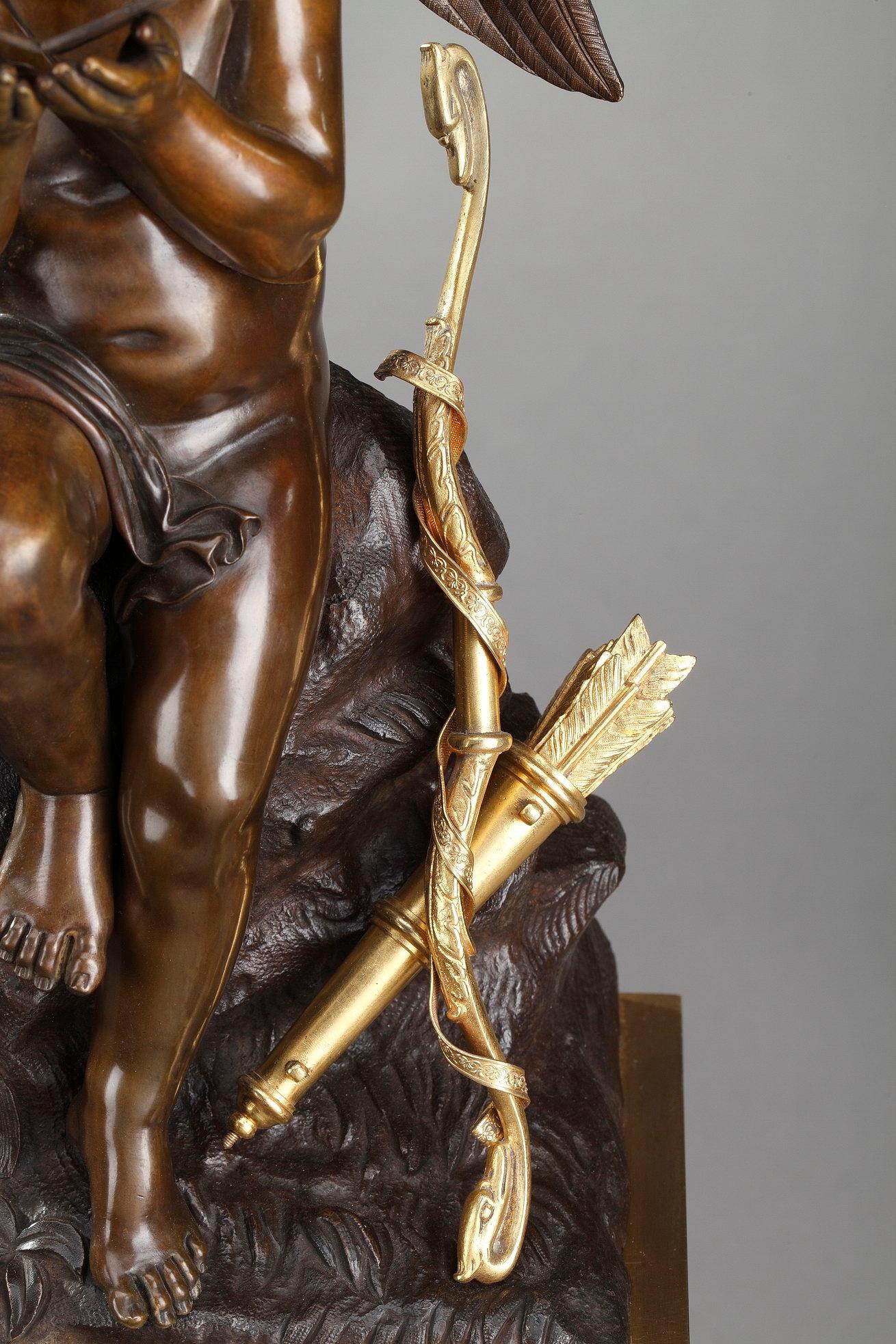XIXe siècle Horloge en marbre du début du 19e siècle, lecture de Cupidon par Ledure et Hémon en vente
